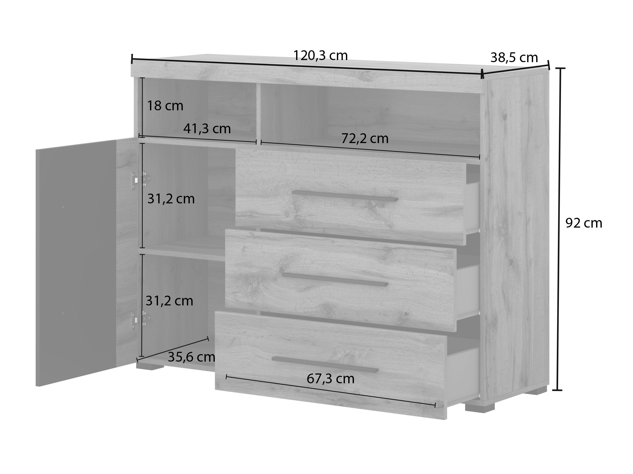 Komoda Sorciro 102 (Crno + Вотан храст)