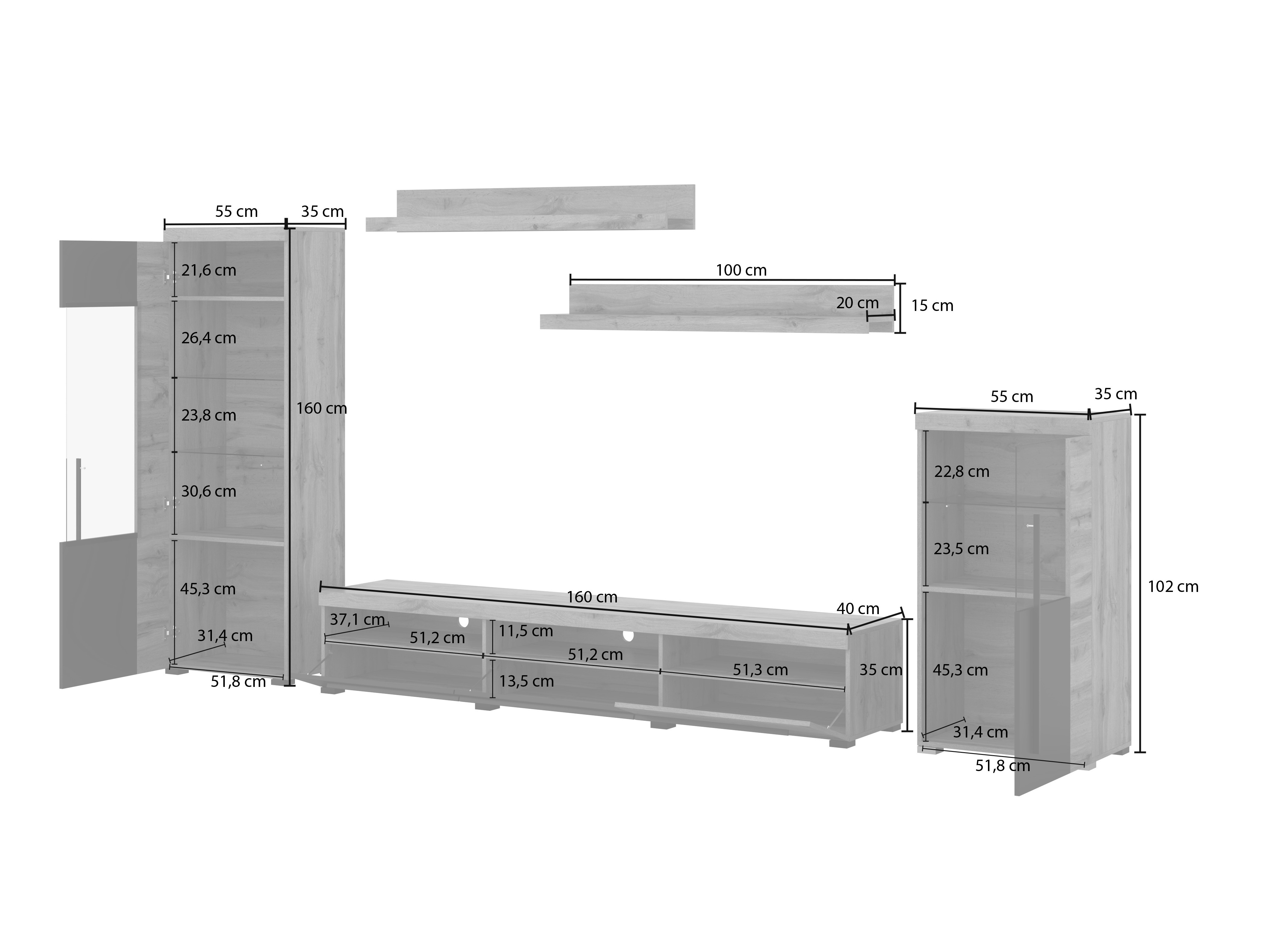 Set za dnevnu sobu Sorciro 103 (Crno + Hrast Votan)