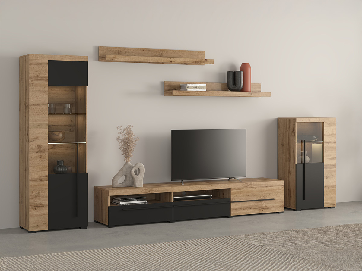 Set za dnevnu sobu Sorciro 103 (Crno + Hrast Votan)