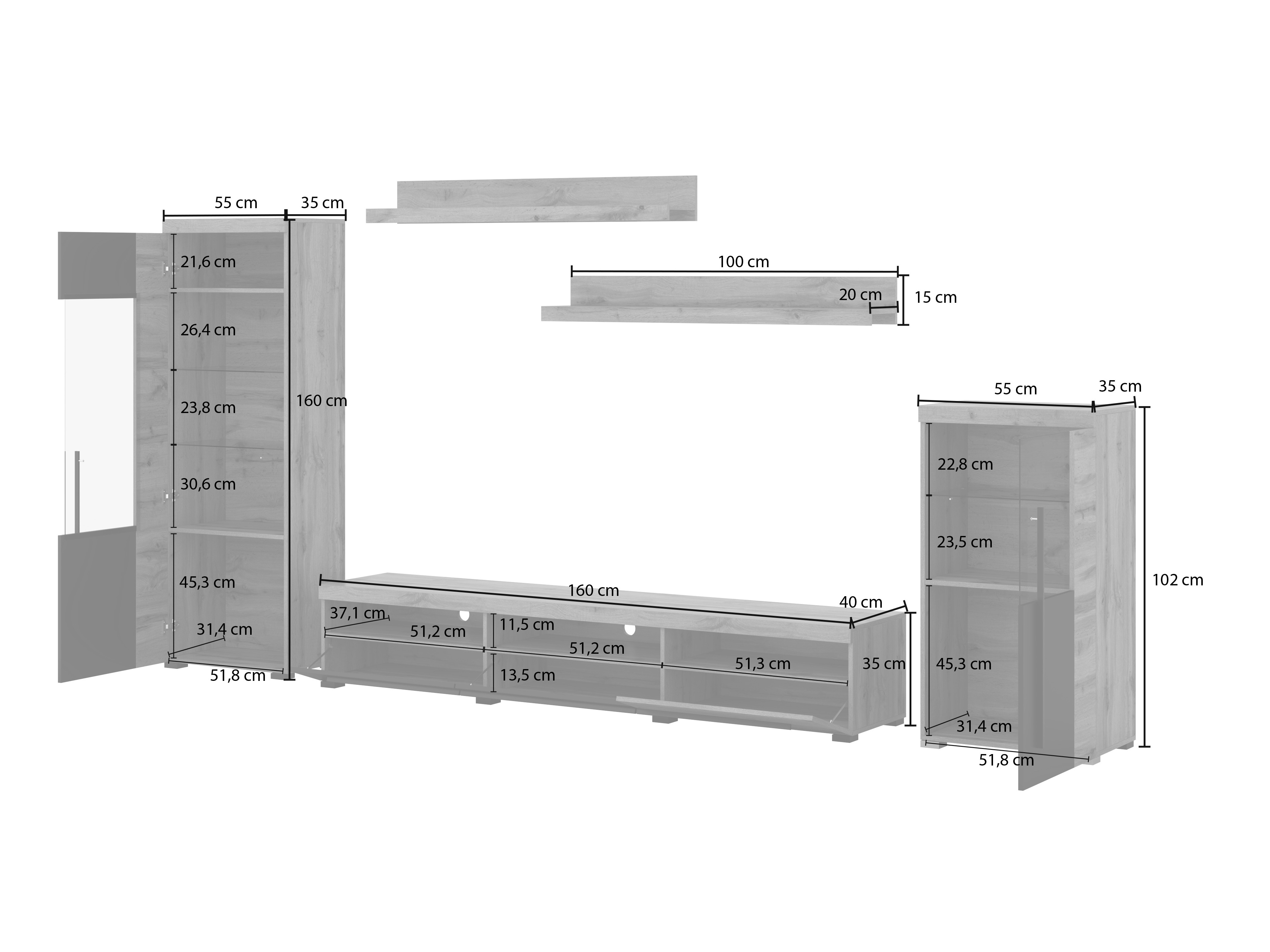 Set za dnevnu sobu Sorciro 103 (Orah + Tamni hrast)