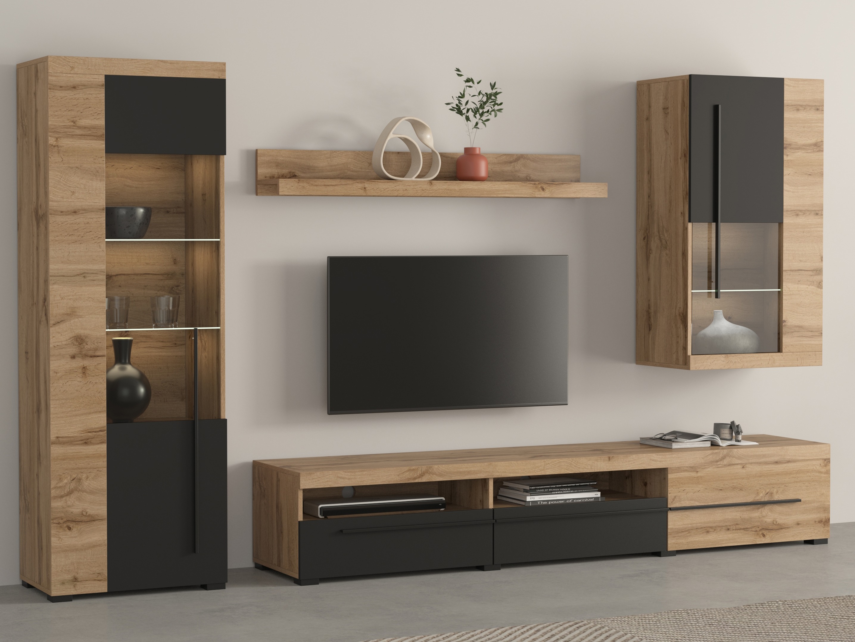 Set za dnevnu sobu Sorciro 105 (Crno + Hrast Votan)