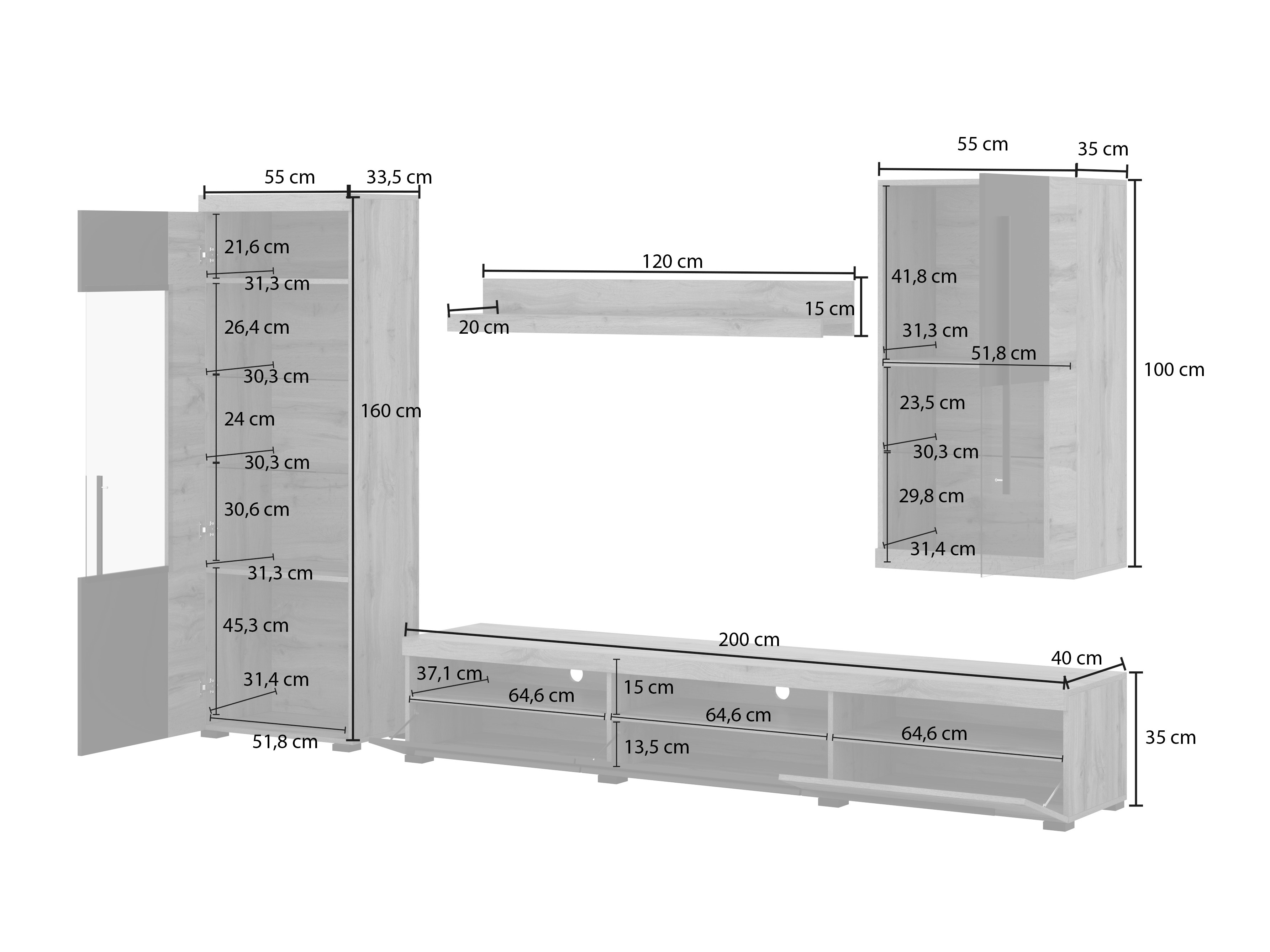 Set za dnevnu sobu Sorciro 105 (Crno + Вотан храст)