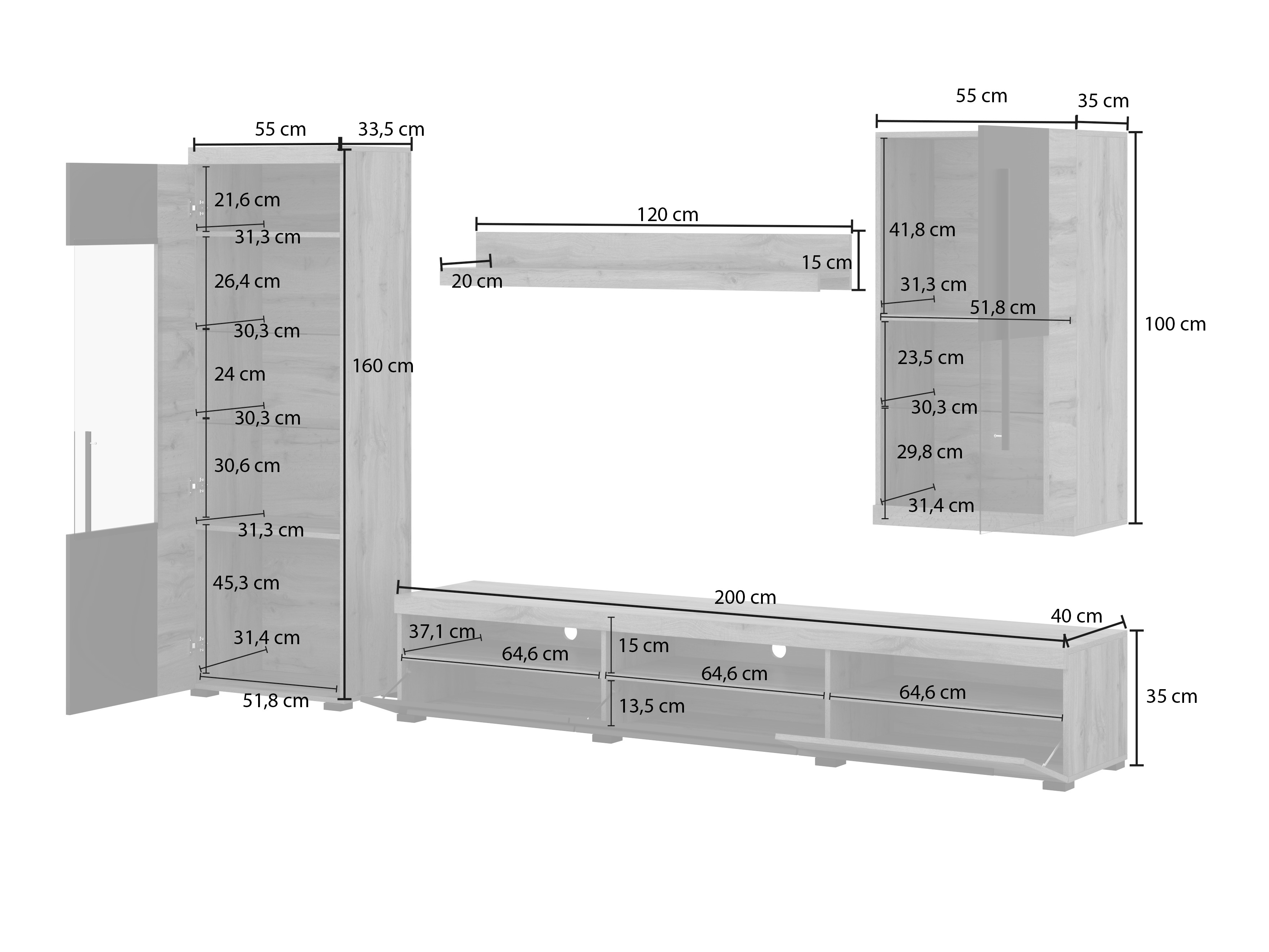 Set za dnevnu sobu Sorciro 105 (Orah + Tamni hrast)