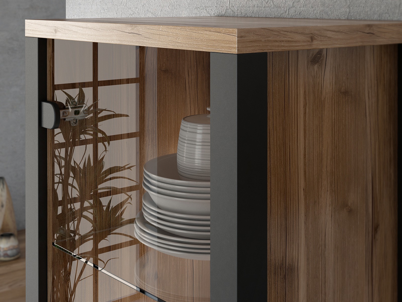 Polica Tornua 101 (Tamna smrča + Mat crna)