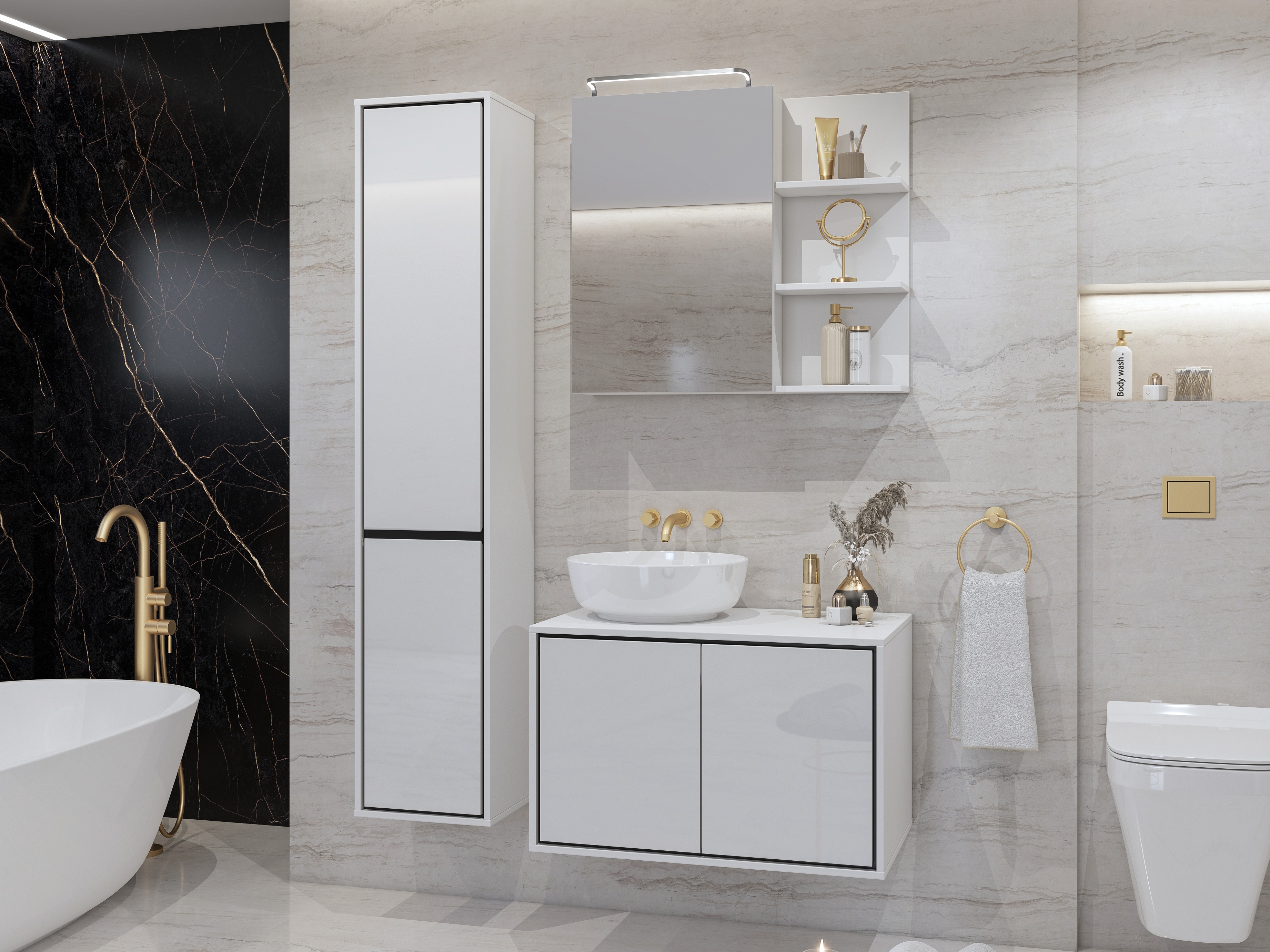 Samostojeći kupatilski ormarić Tecavu 101 (Sjajno belo + Belo)