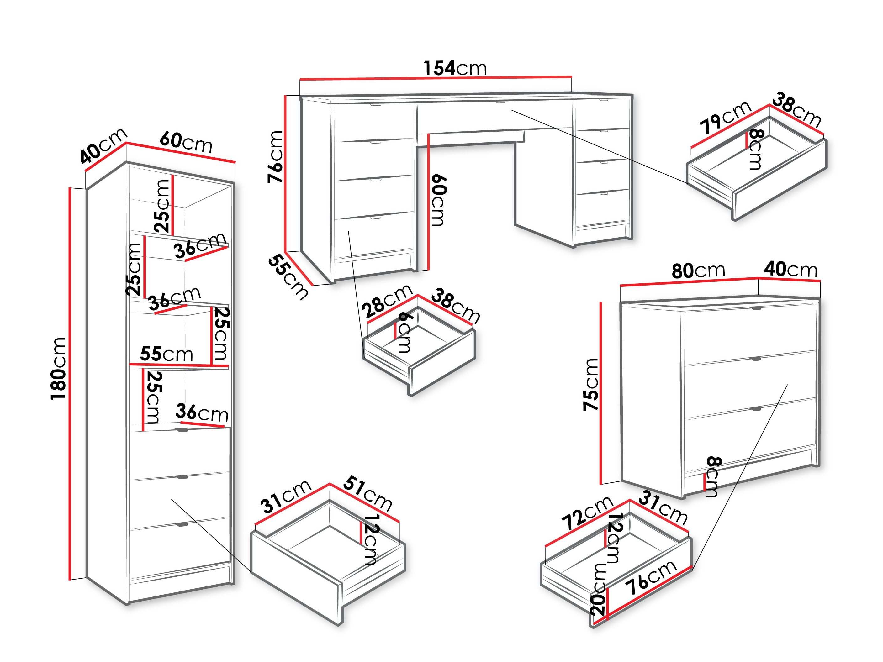 Set za kućnu kancelariju Comfivo Papilio VI (Belo)