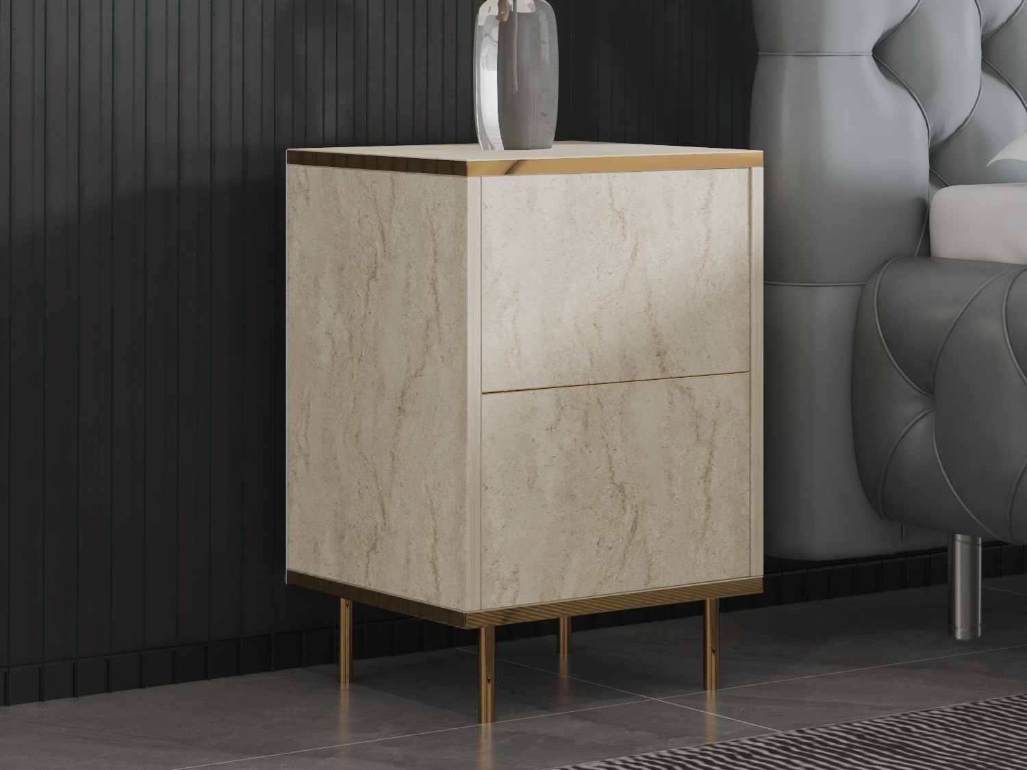 Noćni ormarić Kailua 2575 (Svetlo Travertine + Zlatna)
