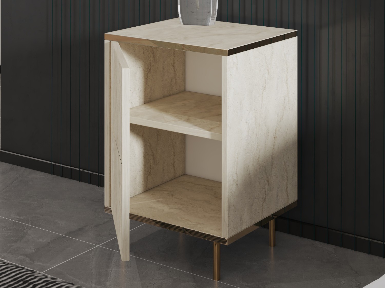 Noćni ormarić Kailua 2575 (Svetlo Travertine + Zlatna)