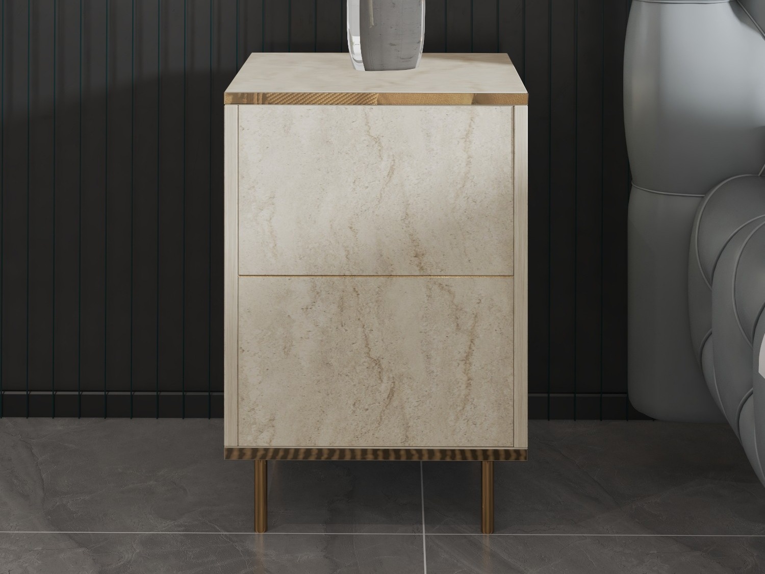 Noćni ormarić Kailua 2575 (Svetlo Travertine + Zlatna)