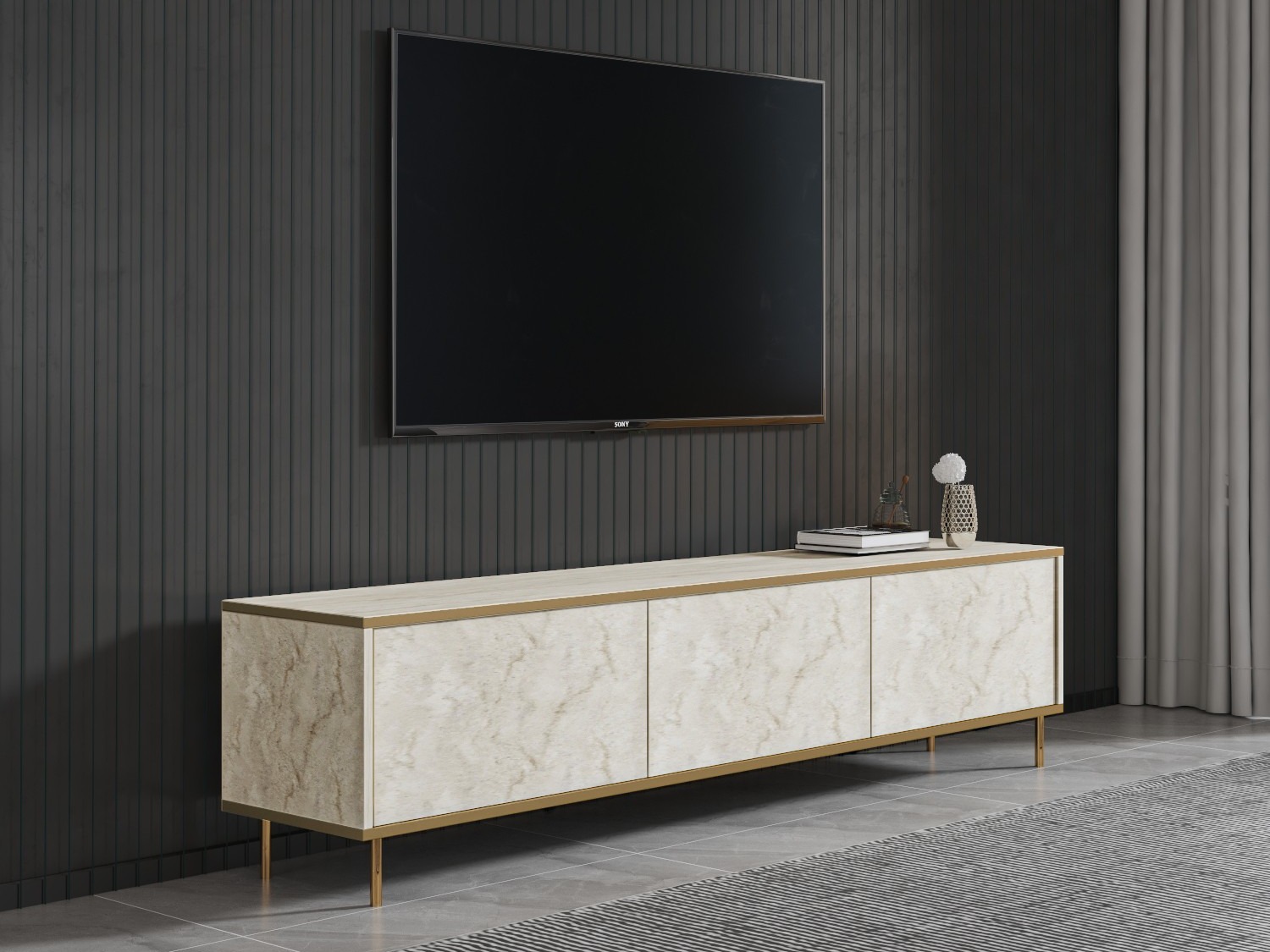 TV komoda Kailua 2573 (Svetlo Travertine + Zlatna)