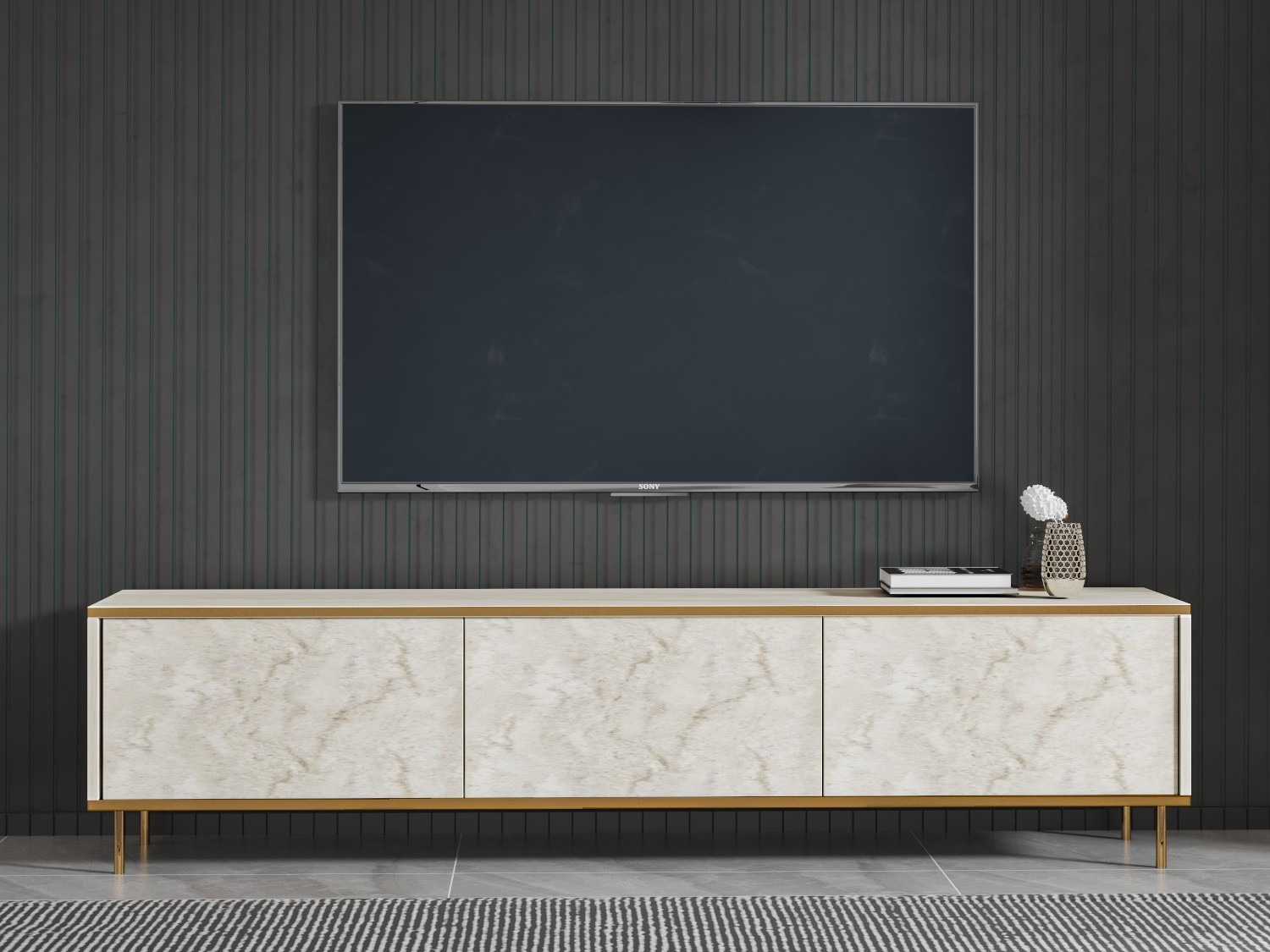 TV komoda Kailua 2573 (Svetlo Travertine + Zlatna)