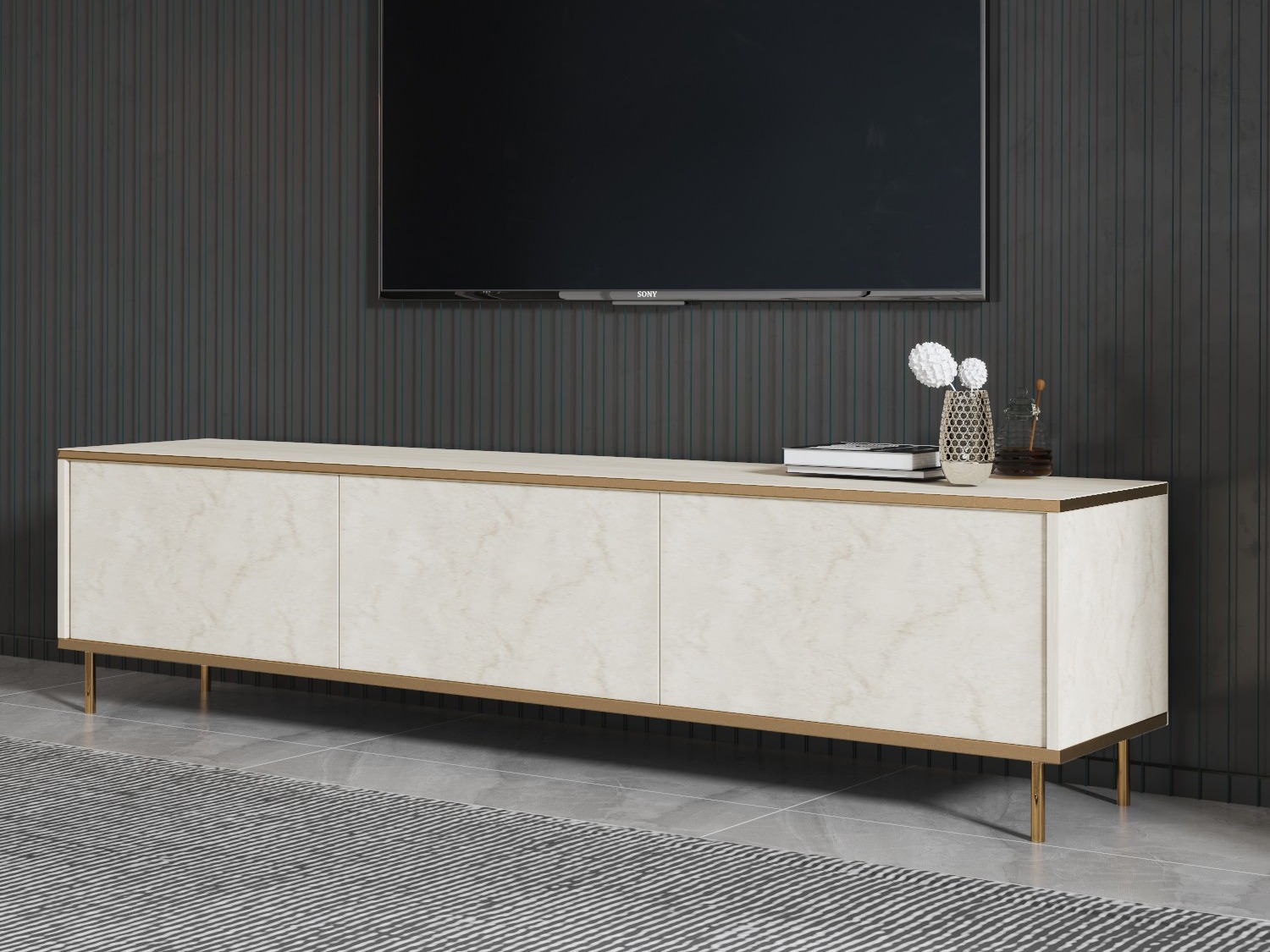 TV komoda Kailua 2573 (Svetlo Travertine + Zlatna)