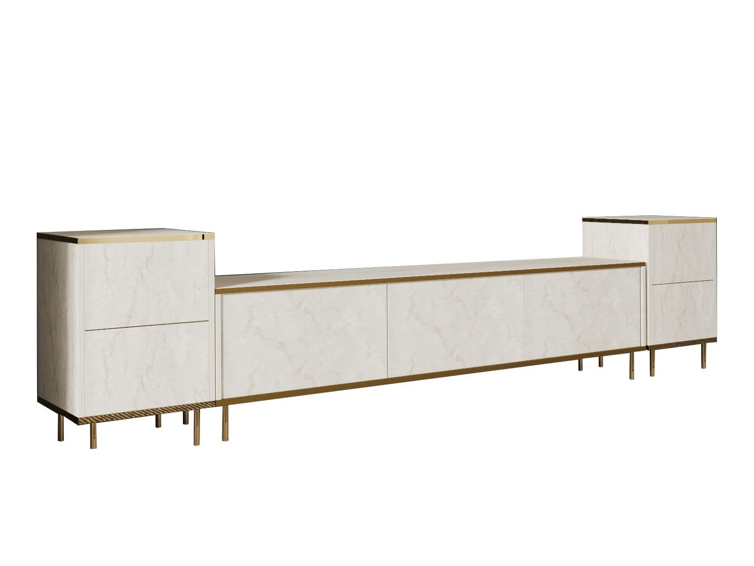 TV komoda Kailua 2574 (Svetlo Travertine + Zlatna)
