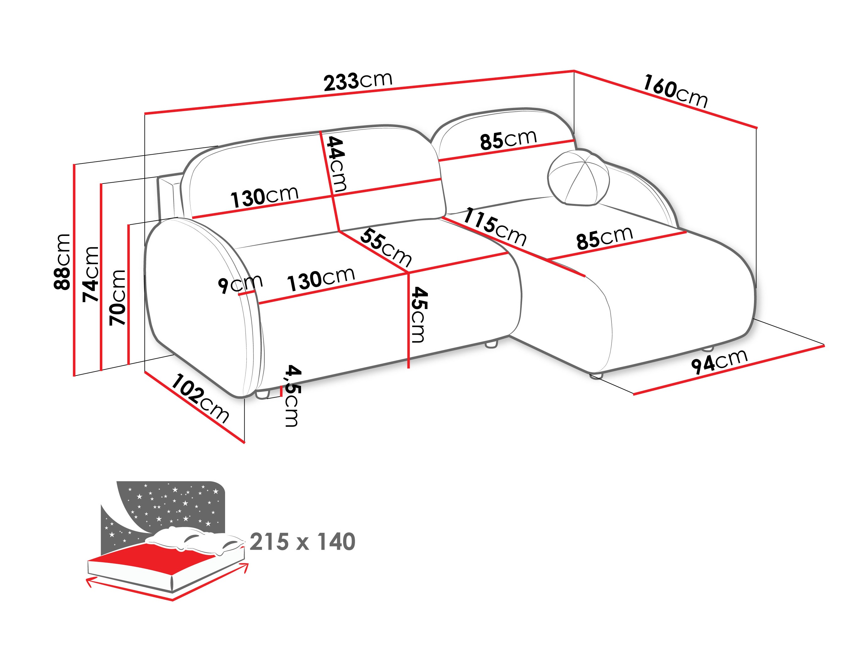Ugaona sofa Columbus 249 (Sereno 681)