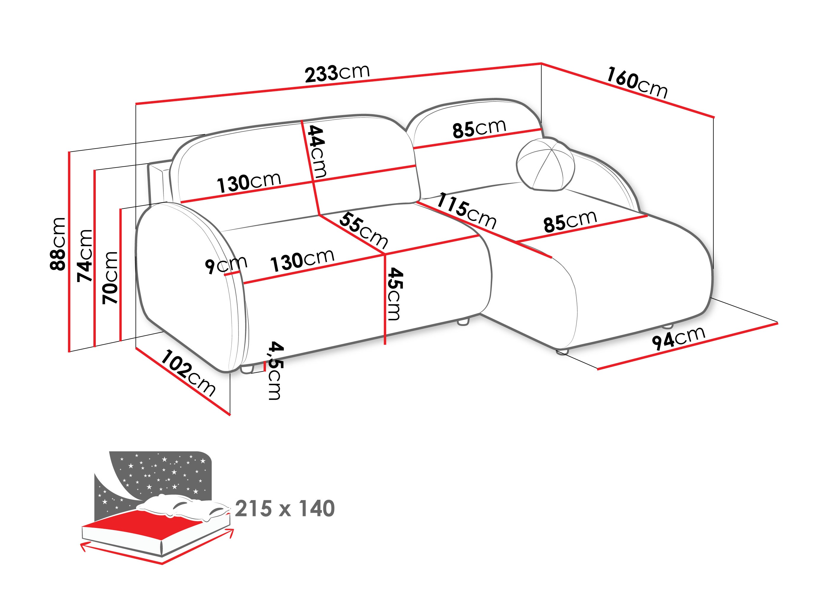 Ugaona sofa Columbus 249 (Sereno 682)