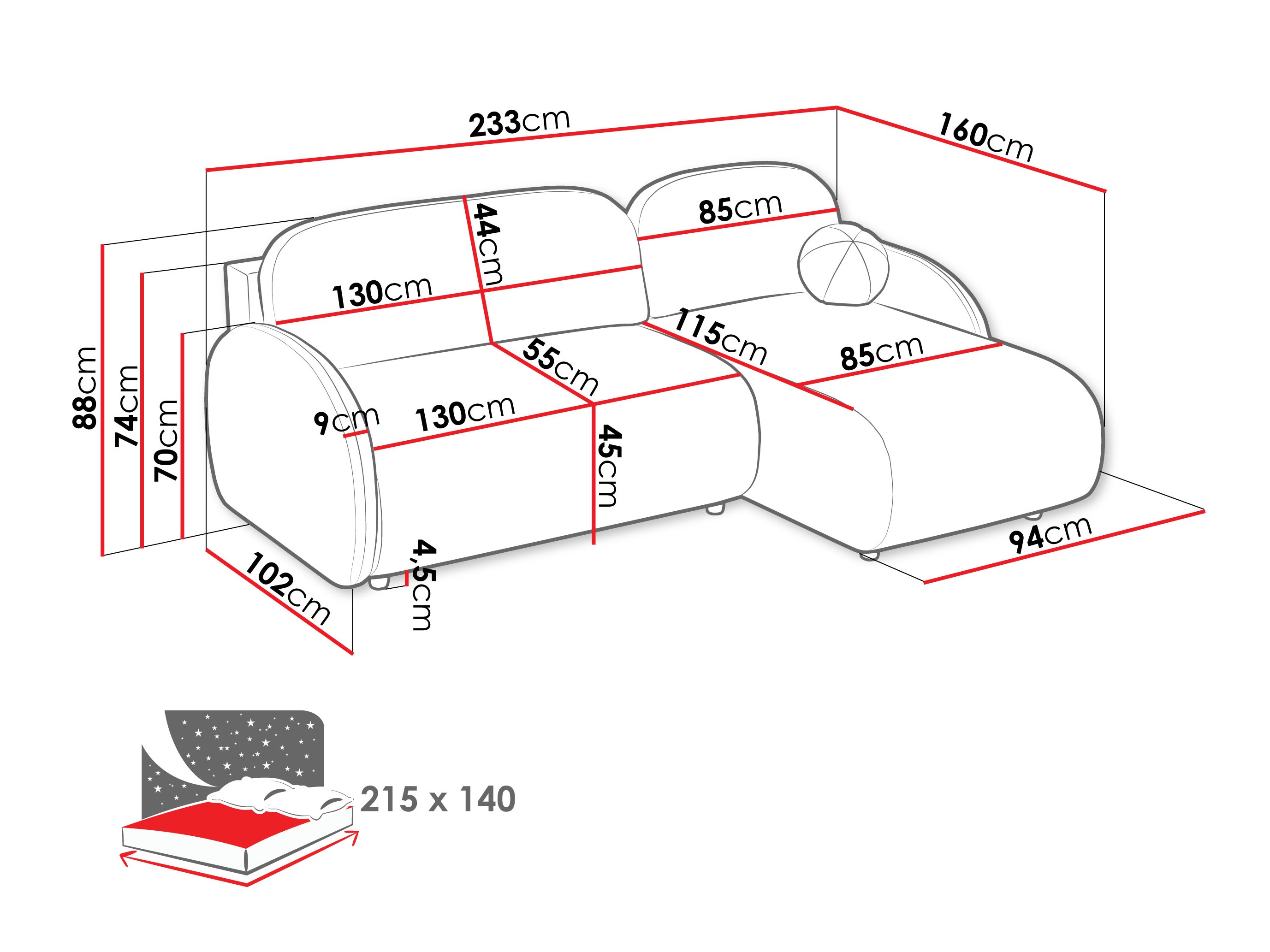 Ugaona sofa Columbus 249 (Sereno 686)