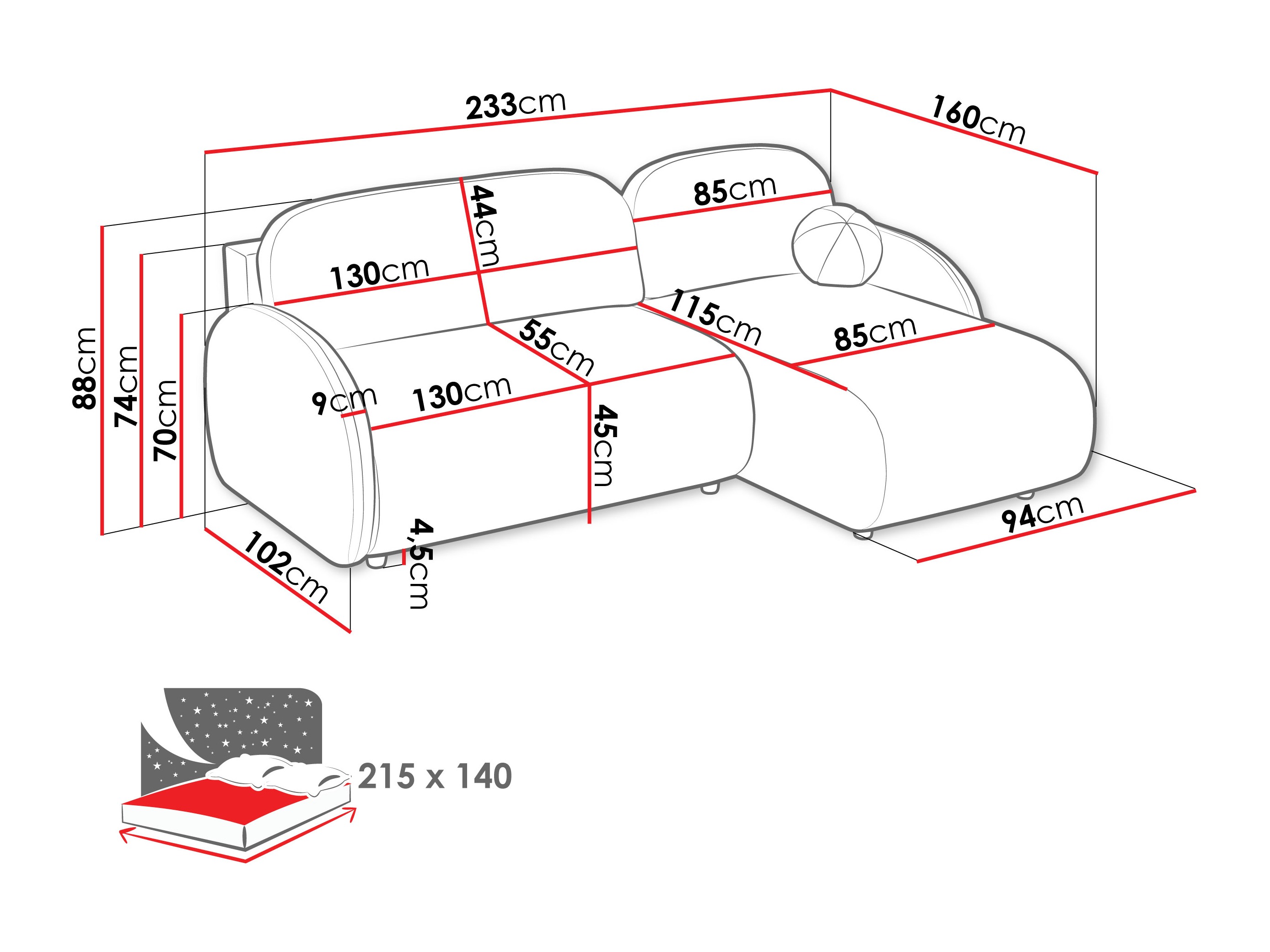 Ugaona sofa Columbus 249 (Sereno 687)
