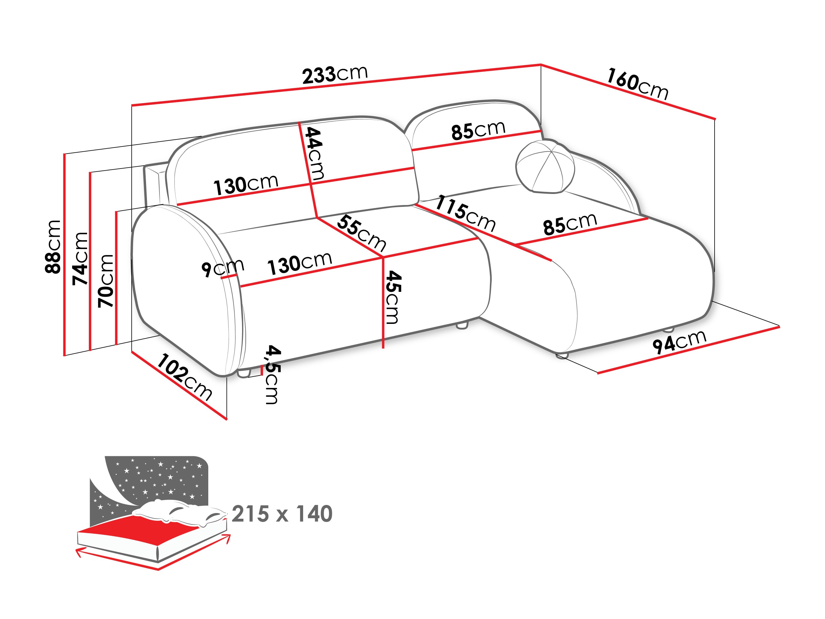 Ugaona sofa Columbus 249 (Sereno 692)
