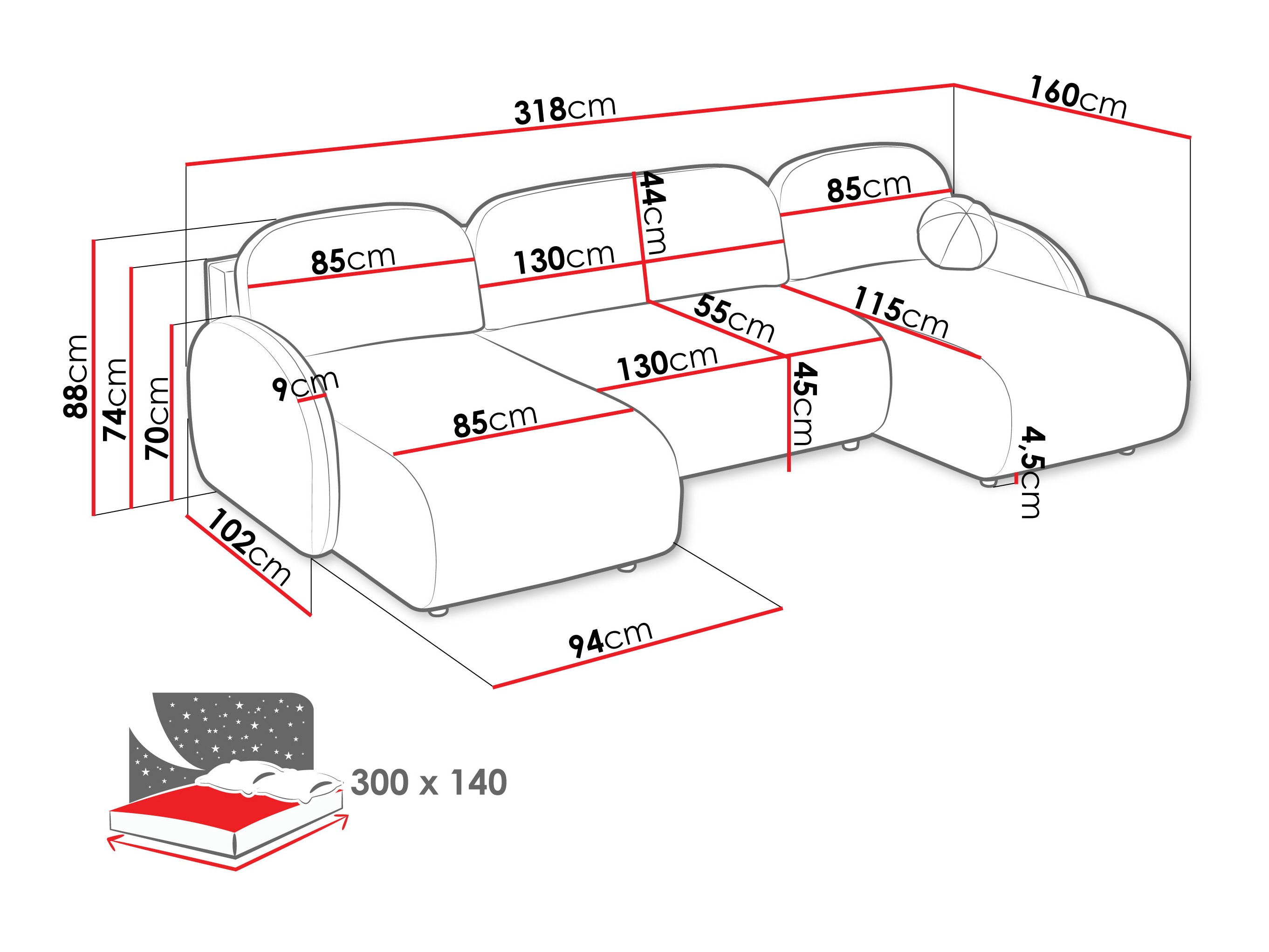 Ugaona sofa Columbus 250 (Sereno 681)
