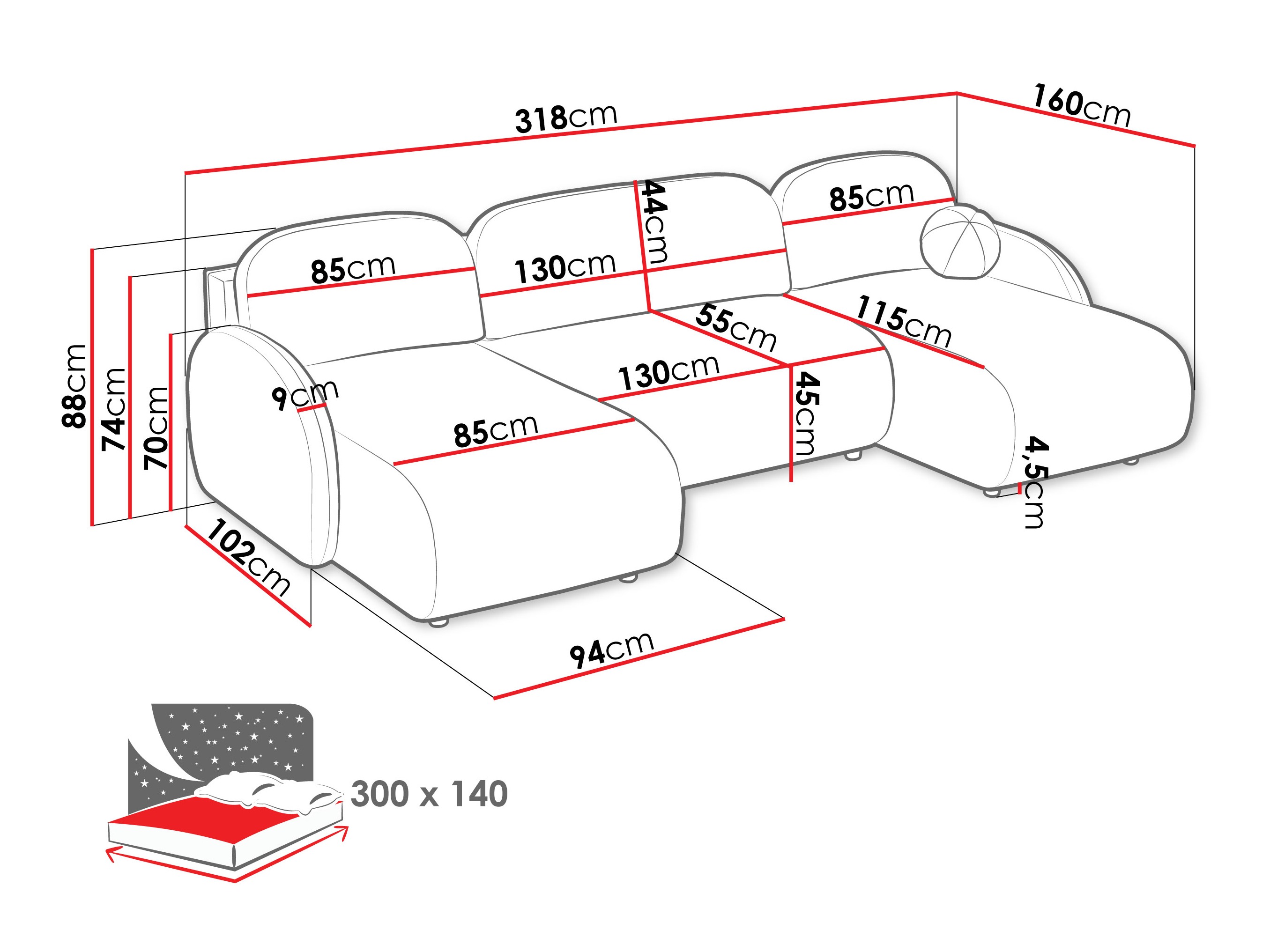 Ugaona sofa Columbus 250 (Sereno 682)