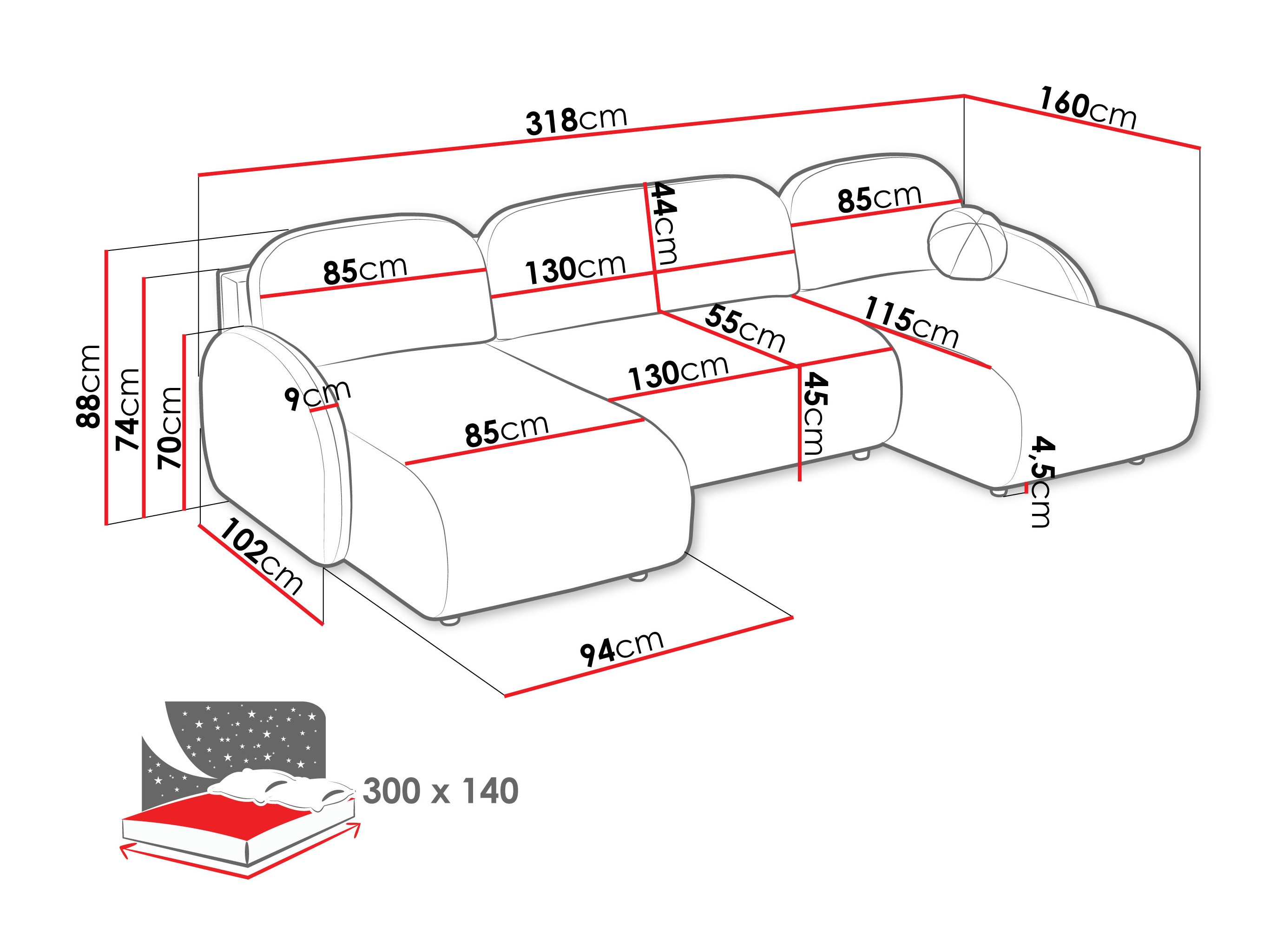 Ugaona sofa Columbus 250 (Sereno 686)