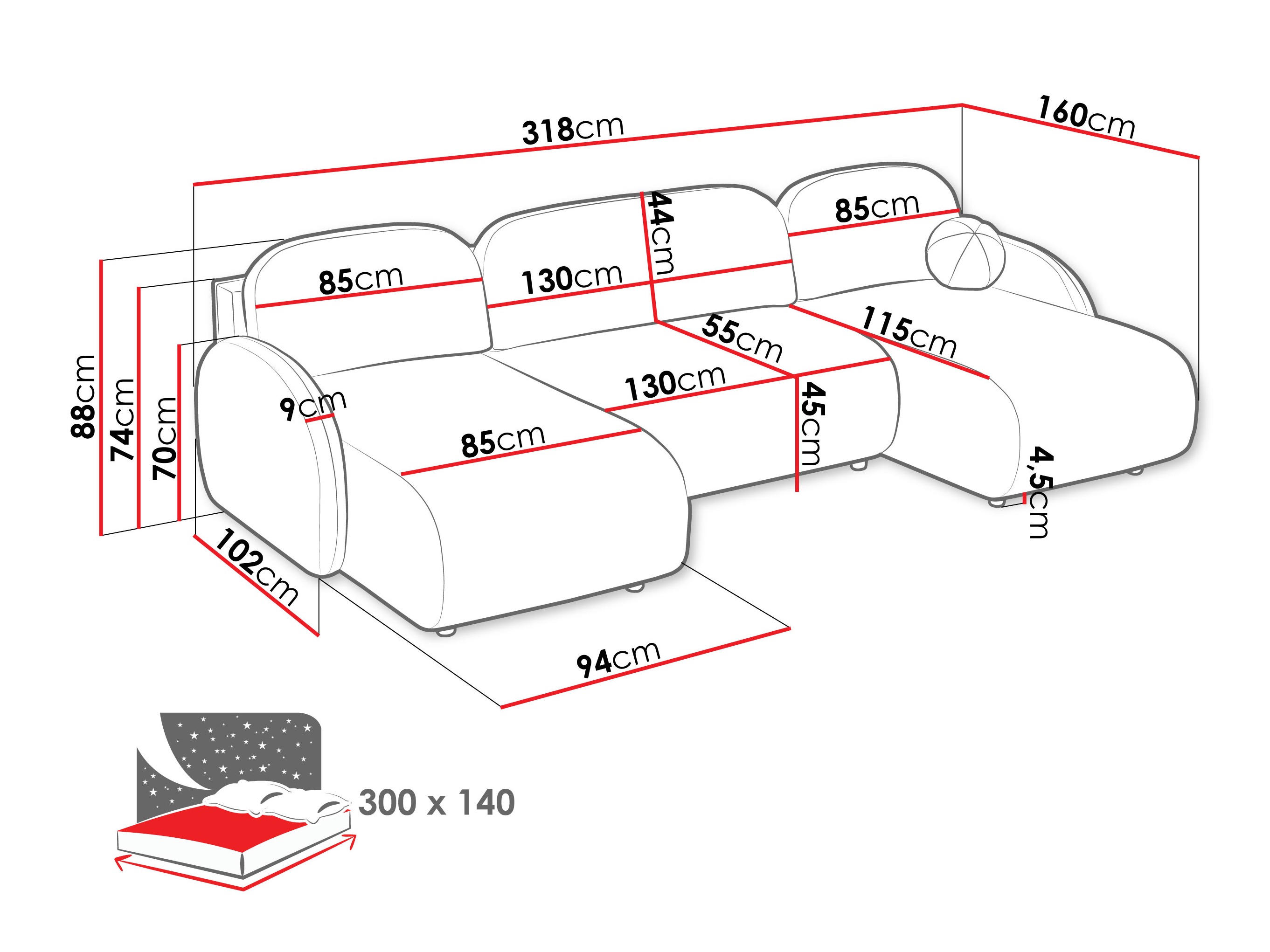 Ugaona sofa Columbus 250 (Sereno 687)