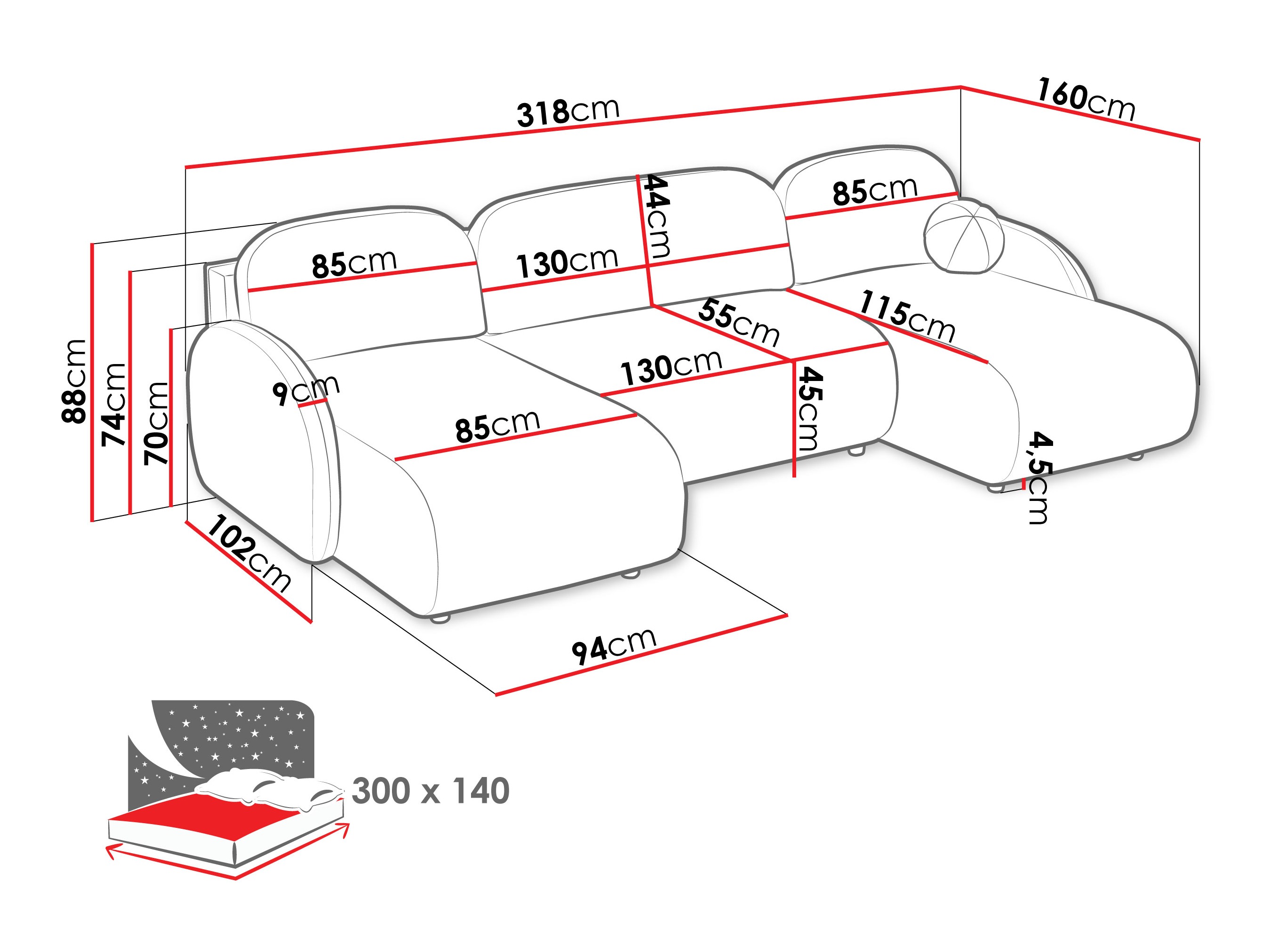 Ugaona sofa Columbus 250 (Sereno 689)