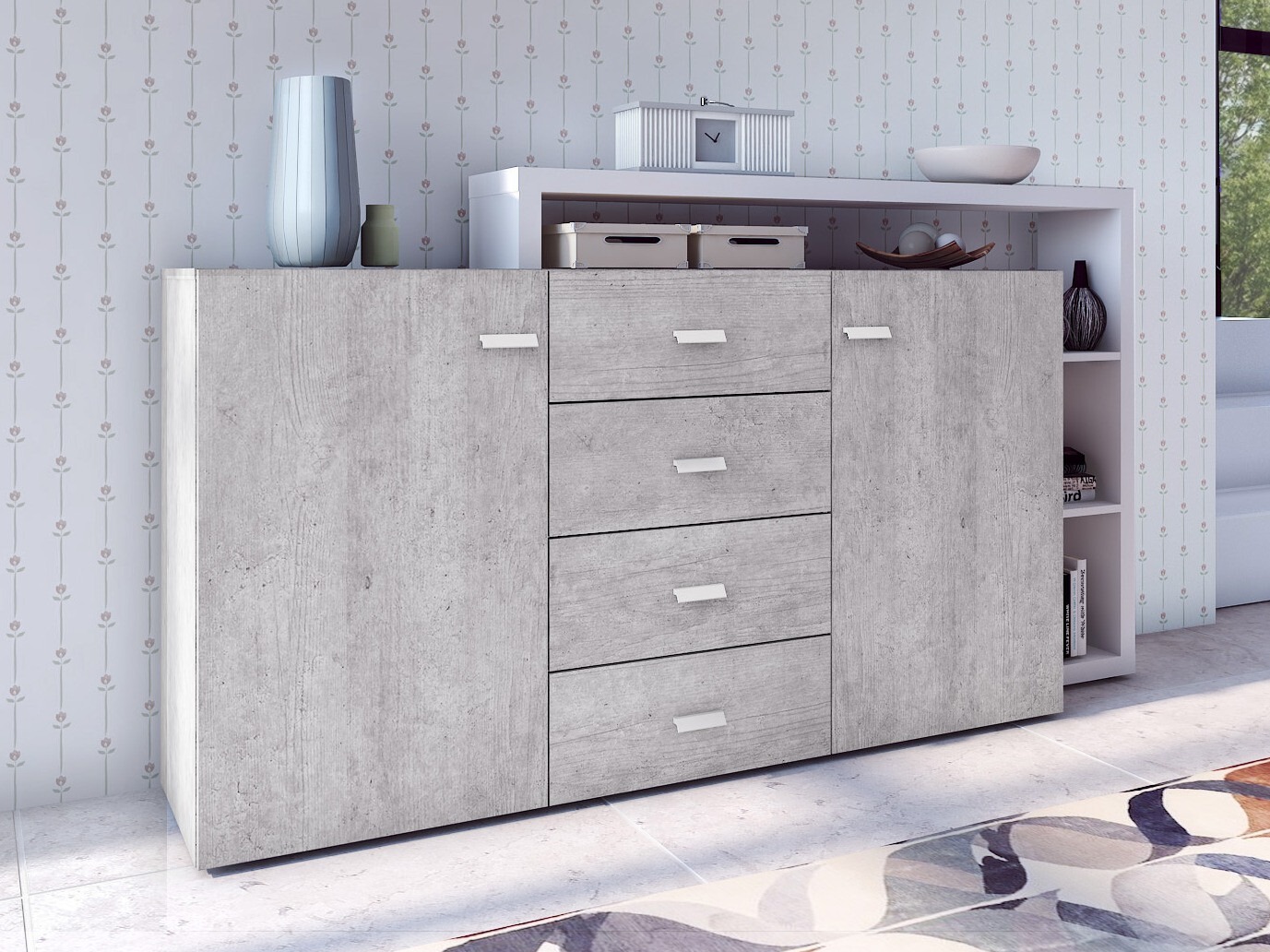 Komoda Lutiva 106 (Belo + Boja betona)