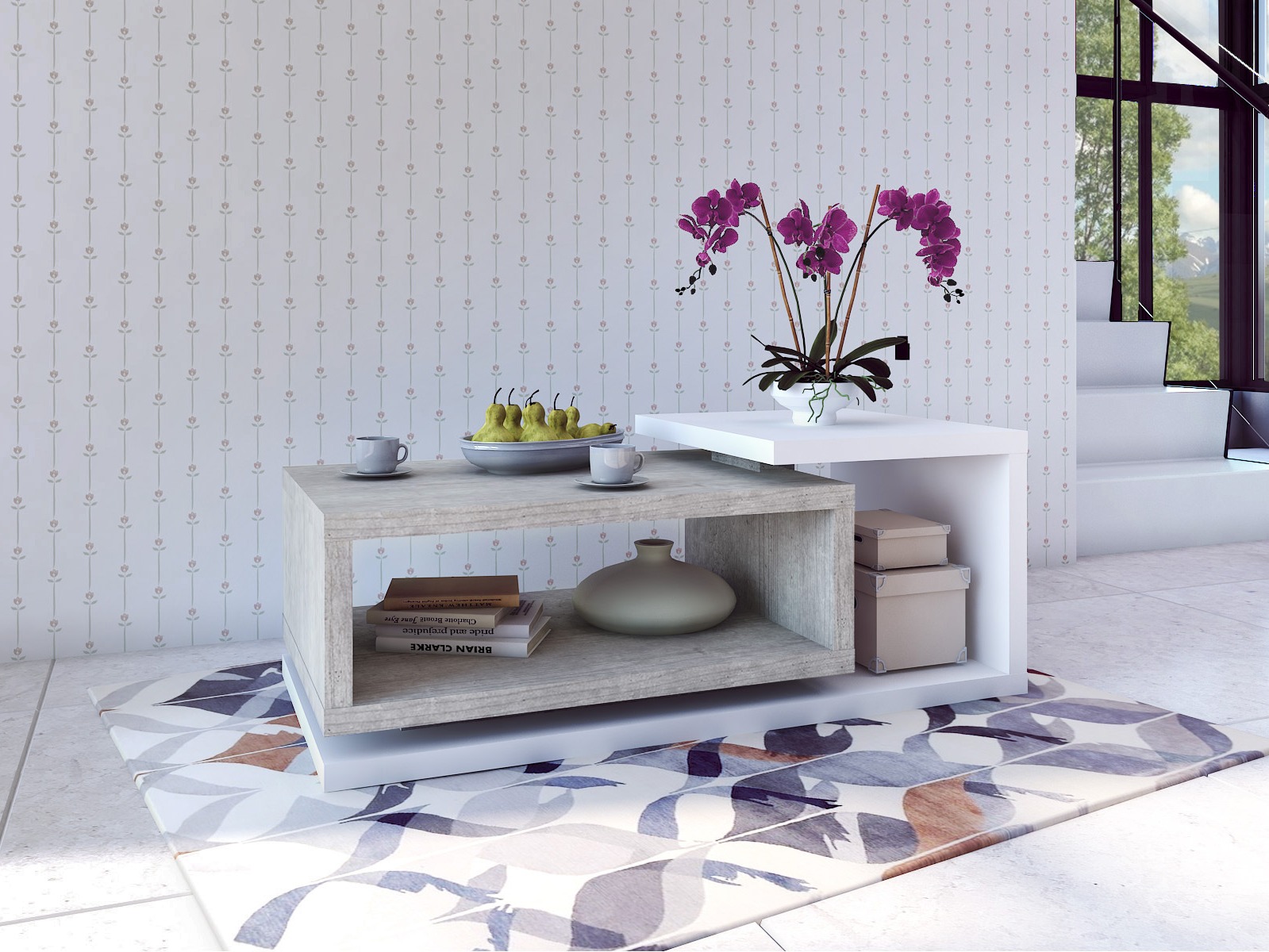 Stočić za kafu Lutiva 104 (Belo + Boja betona)