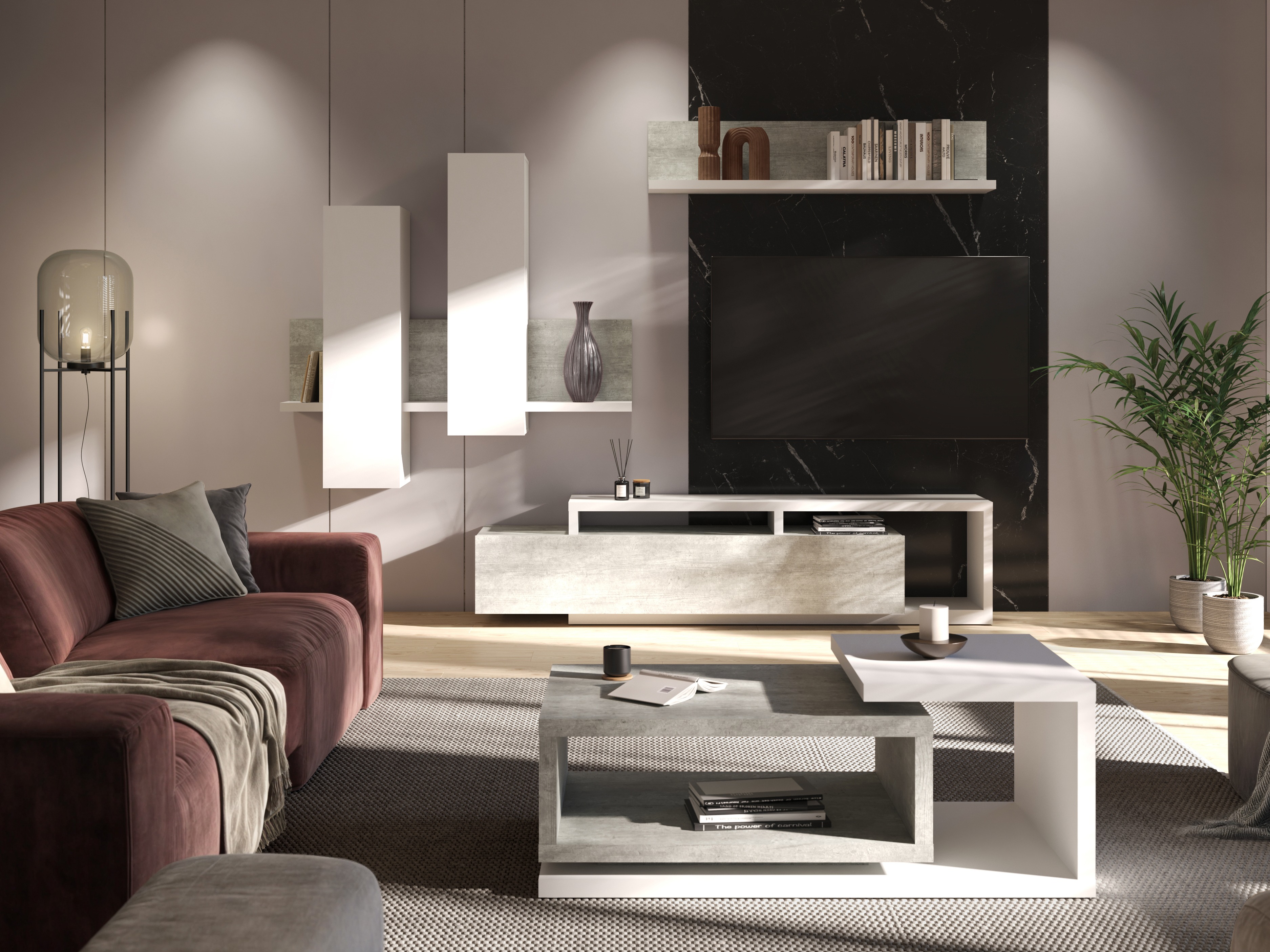 Stočić za kafu Lutiva 104 (Belo + Boja betona)