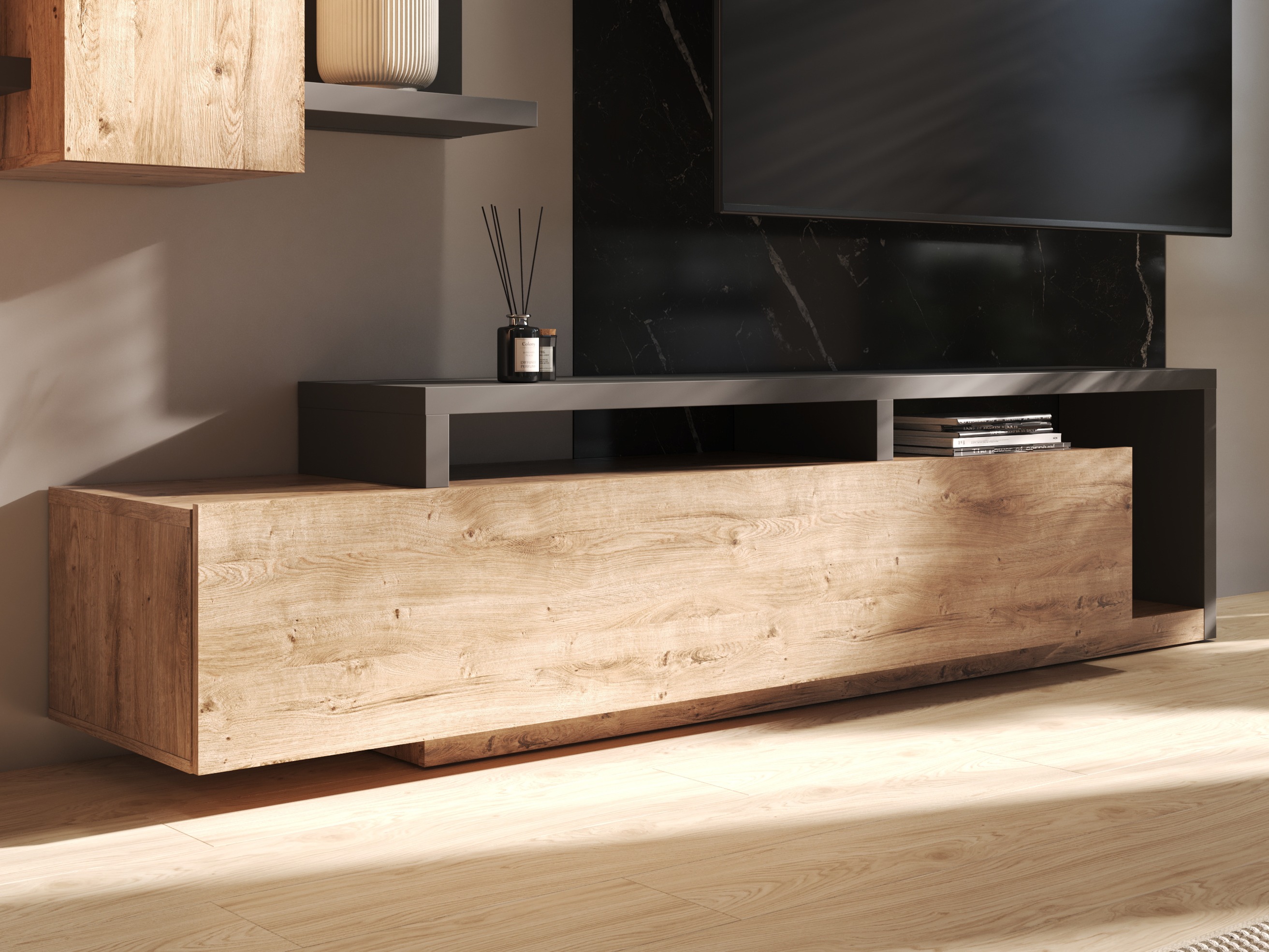 TV komoda Lutiva 103 (Antracit + Ribbec hrast)