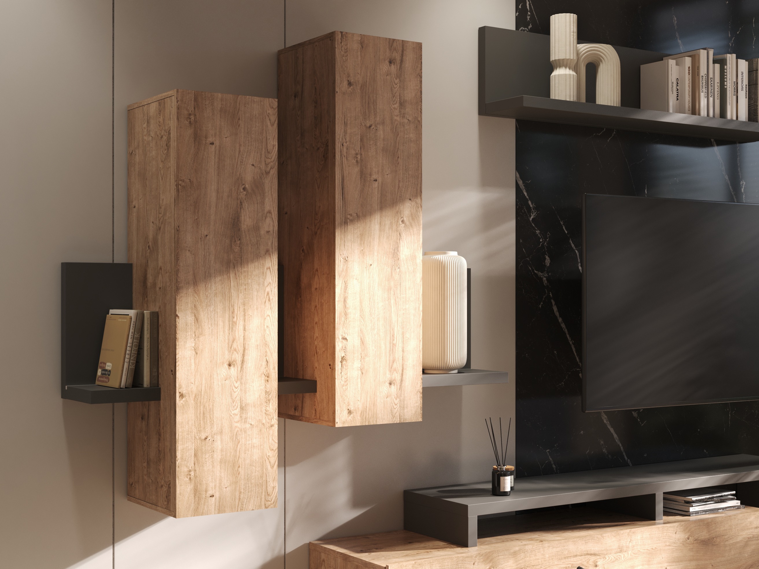 Zidni ormarić Lutiva 101 (Antracit + Ribbec hrast)