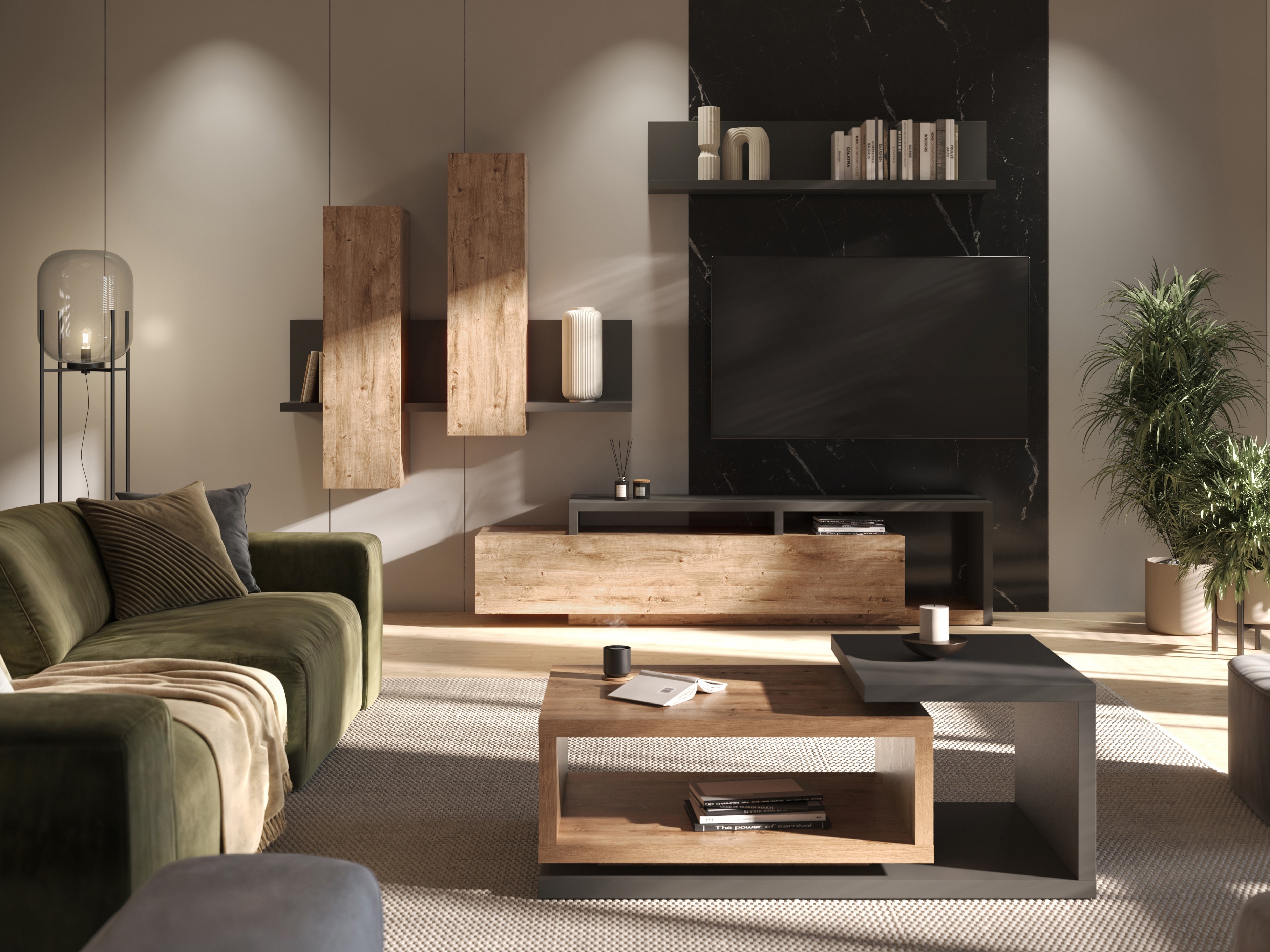 Zidni ormarić Lutiva 101 (Antracit + Ribbec hrast)