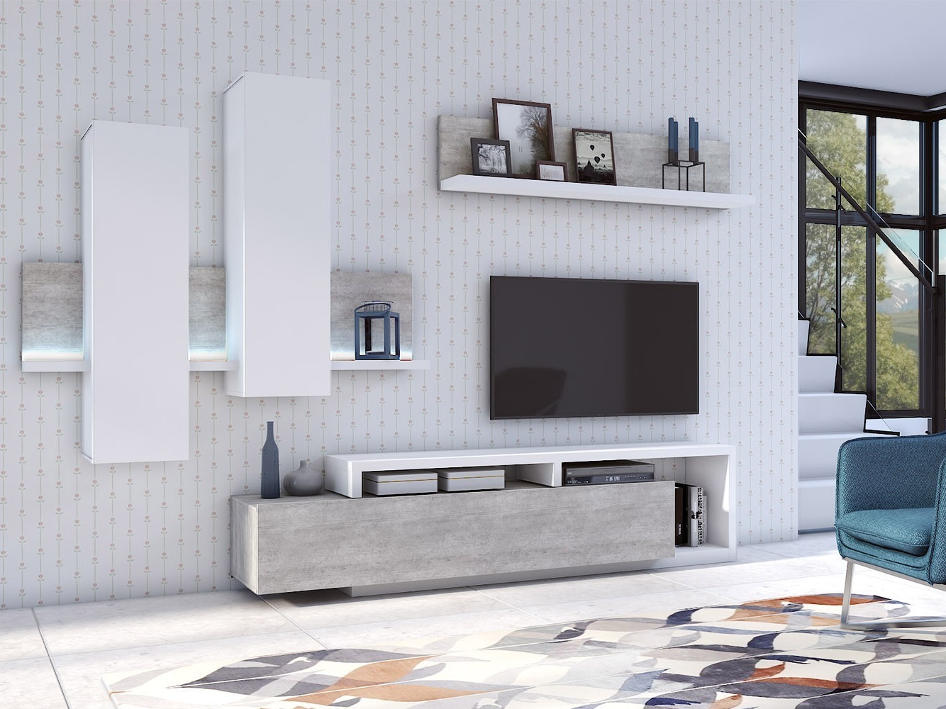 Zidni ormarić Lutiva 101 (Belo + Boja betona)