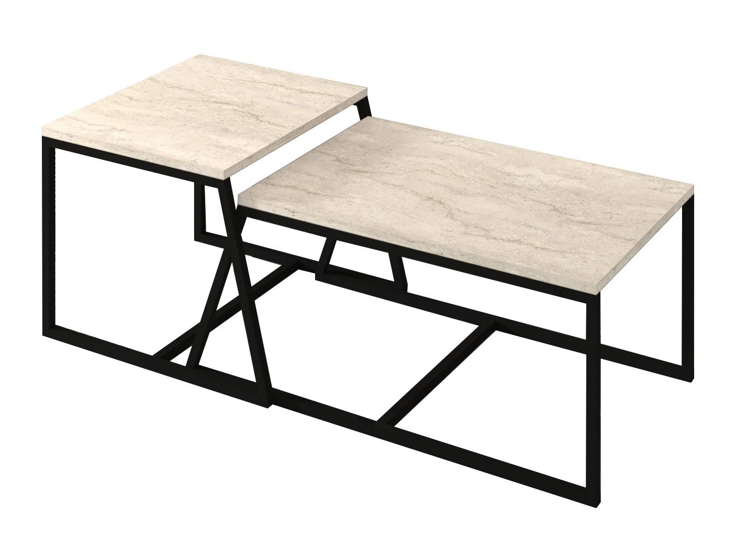 Set stočića za kafu Kailua 1804 (Svetlo Travertine + Crno)