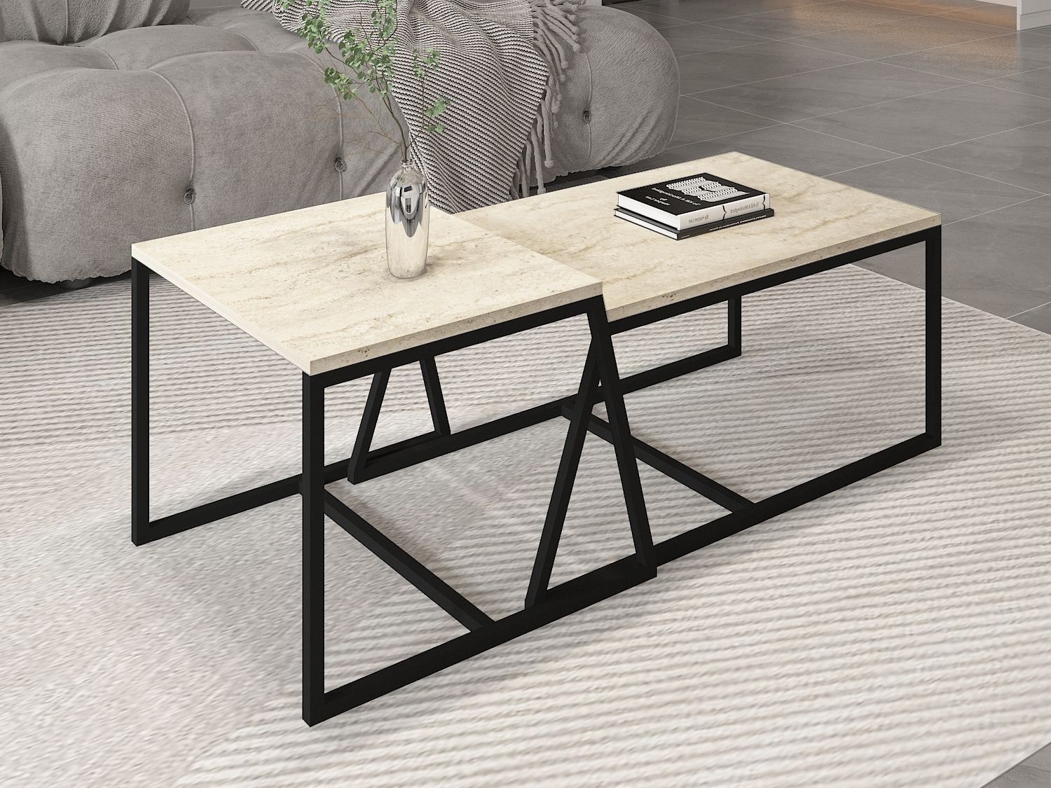 Set stočića za kafu Kailua 1804 (Svetlo Travertine + Crno)