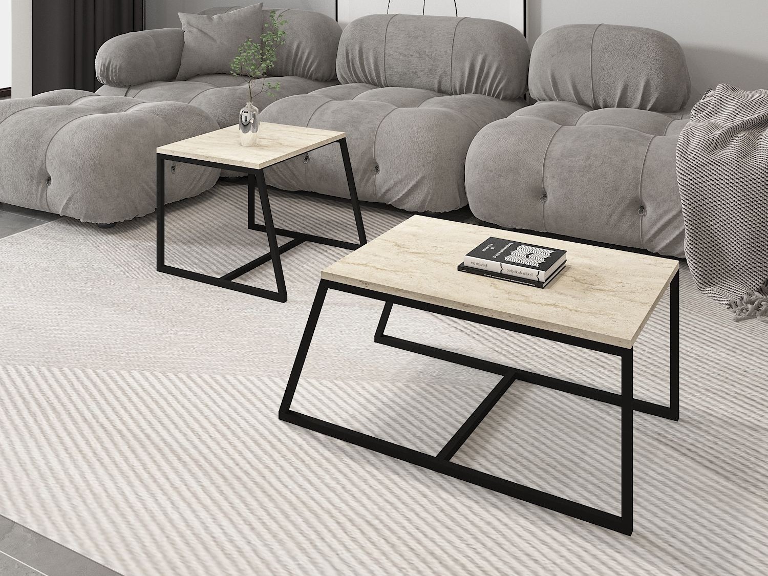 Set stočića za kafu Kailua 1804 (Svetlo Travertine + Crno)