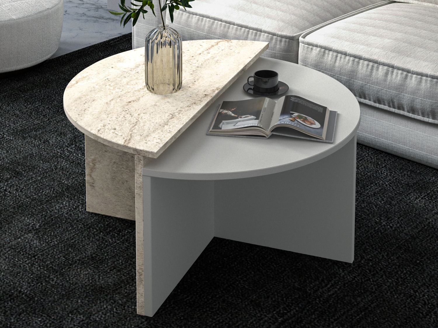 Set stočića za kafu Kailua 2581 (Sivo + Svetlo Travertine)