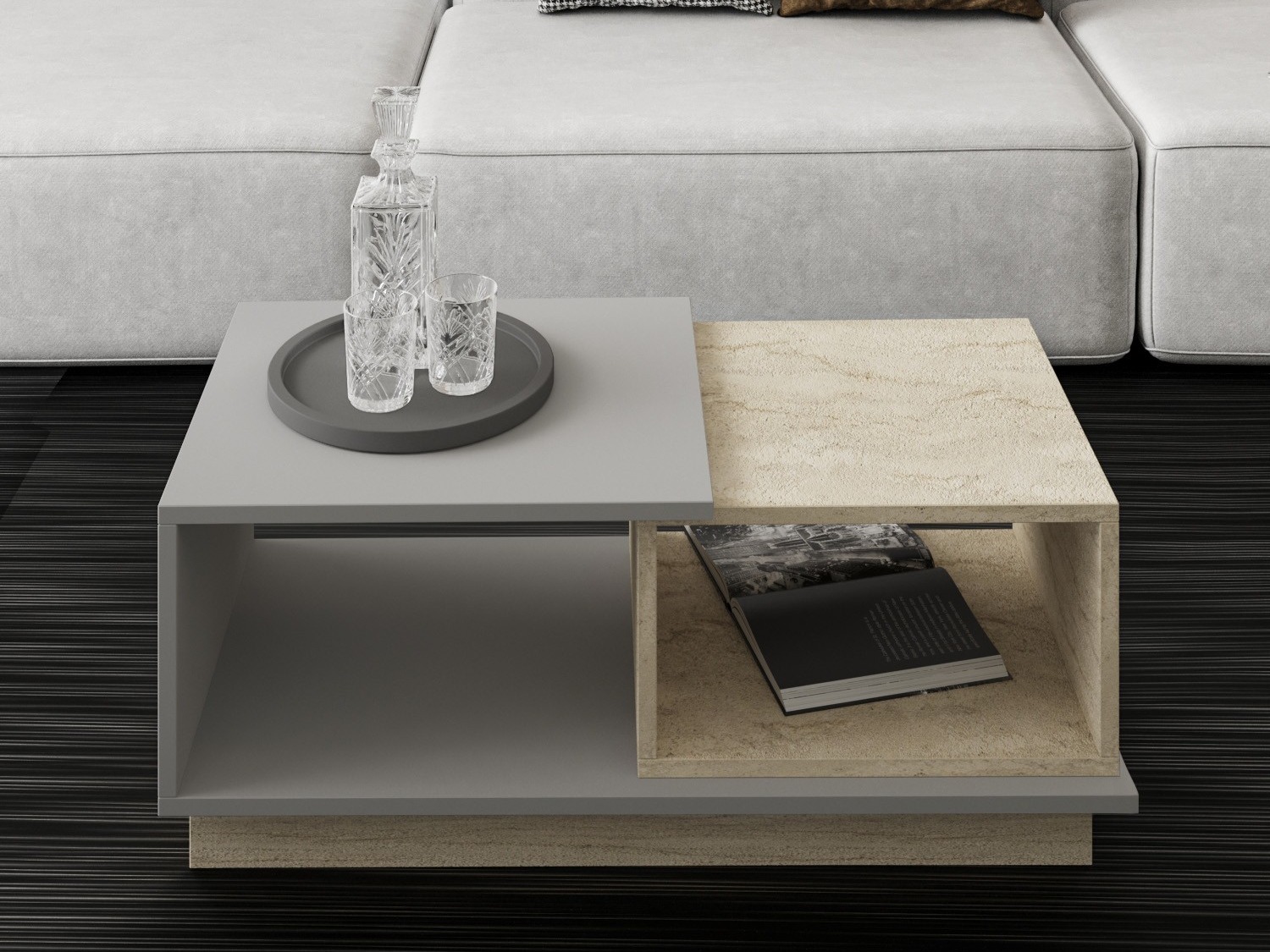 Stočić za kafu Kailua 2582 (Sivo + Svetlo Travertine)