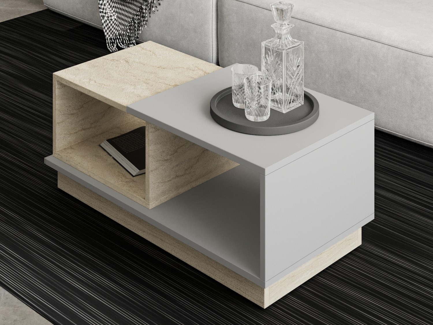 Stočić za kafu Kailua 2582 (Sivo + Svetlo Travertine)
