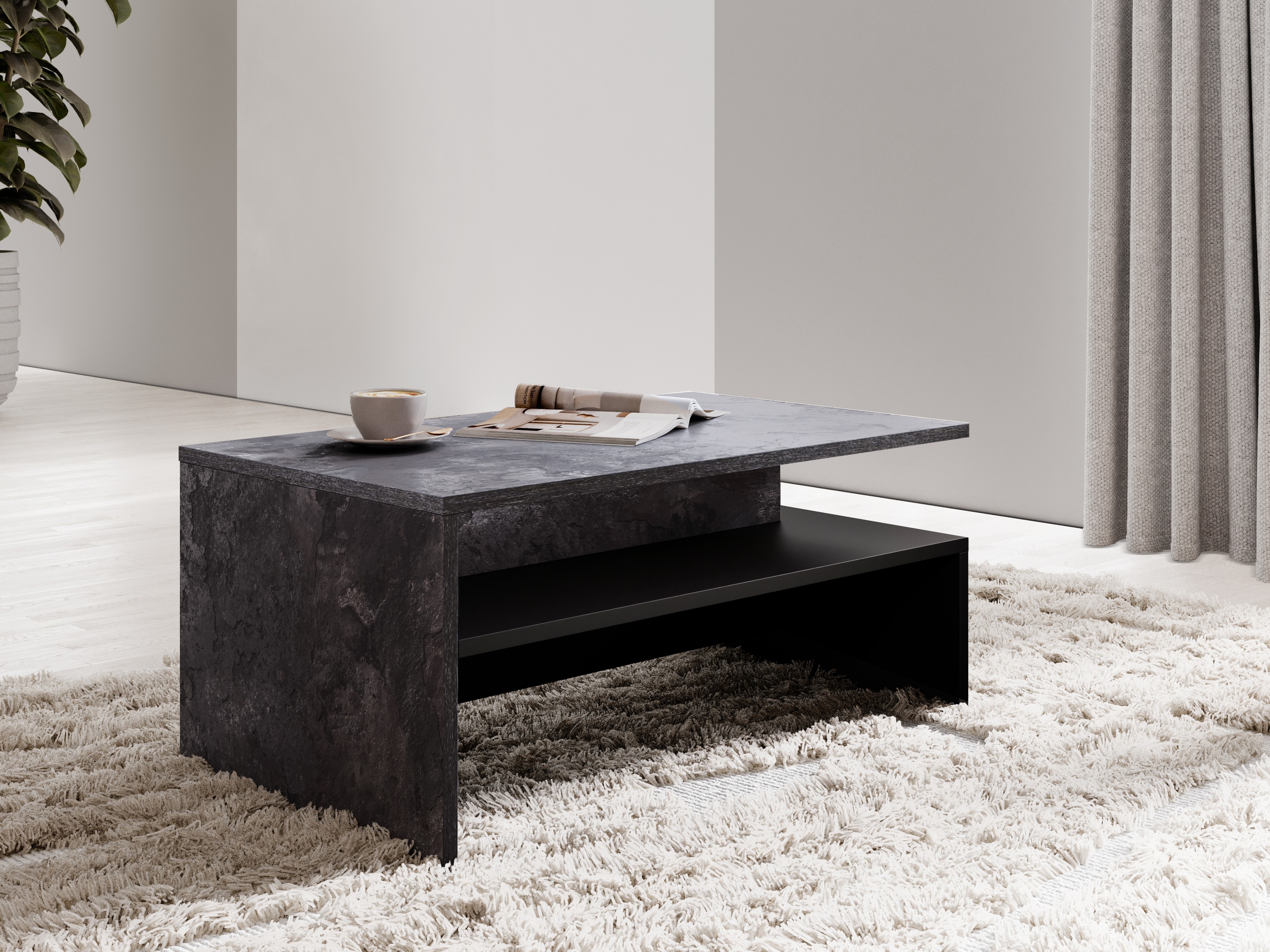 Stočić za kafu Serodeu 103 (Tamni beton + Crno)