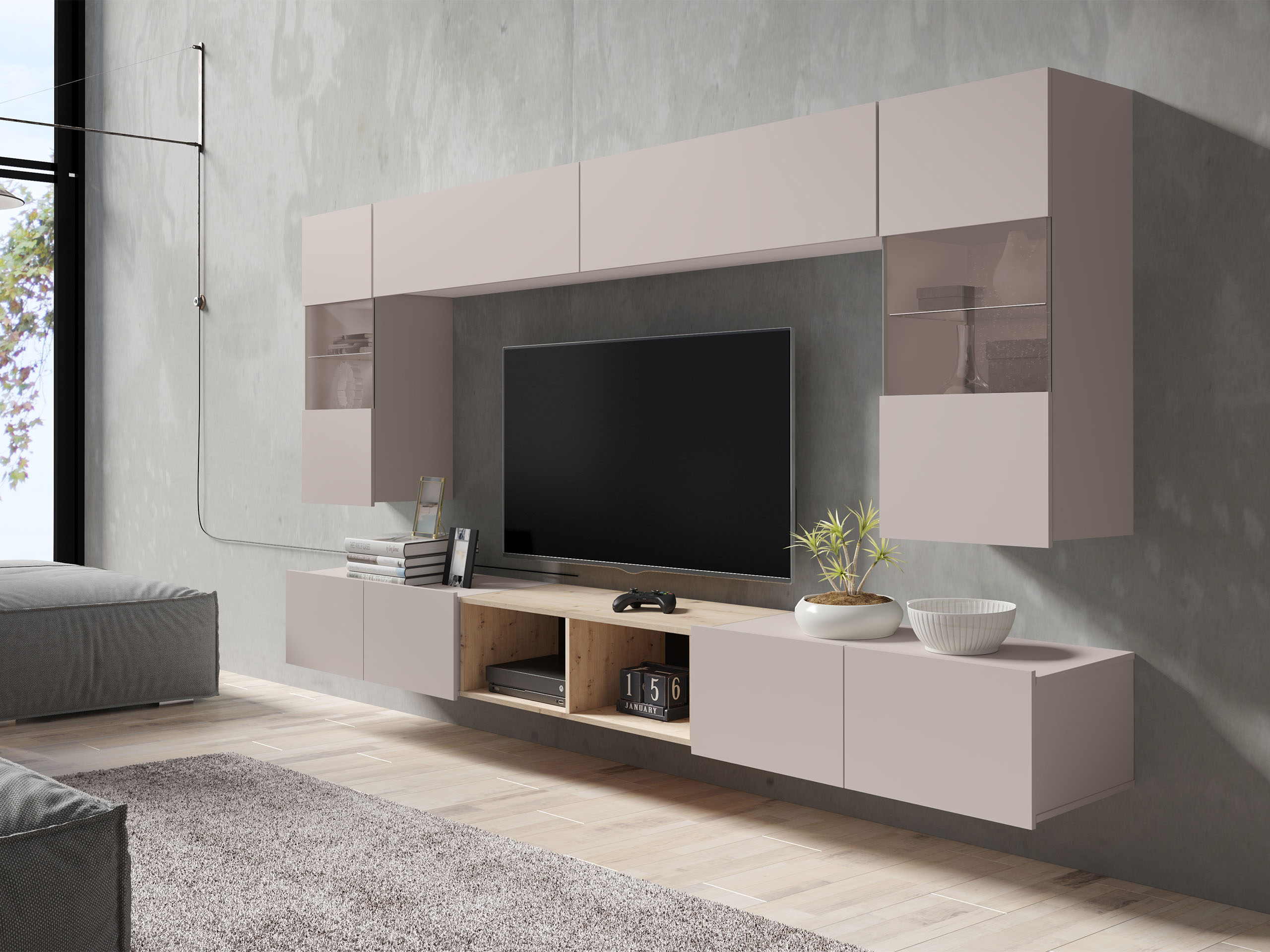 Set za dnevnu sobu Remus XXIV (Kašmir + Artisan hrast)