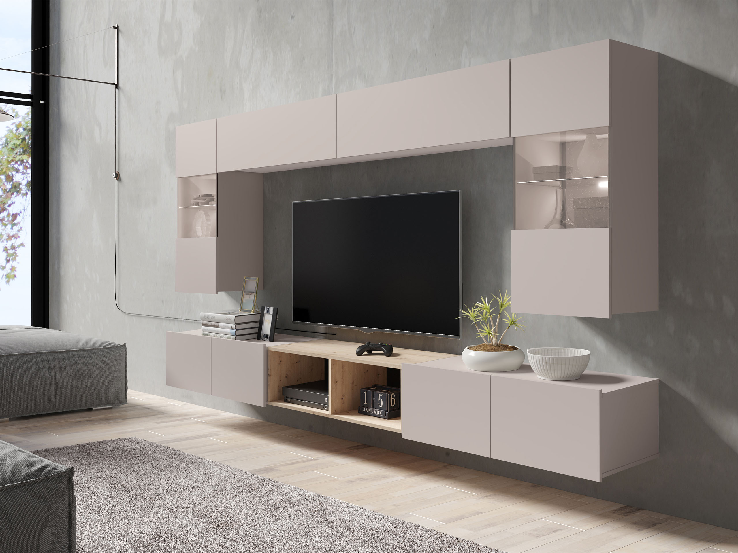 Set za dnevnu sobu Remus XXIV (Kašmir + Artisan hrast)