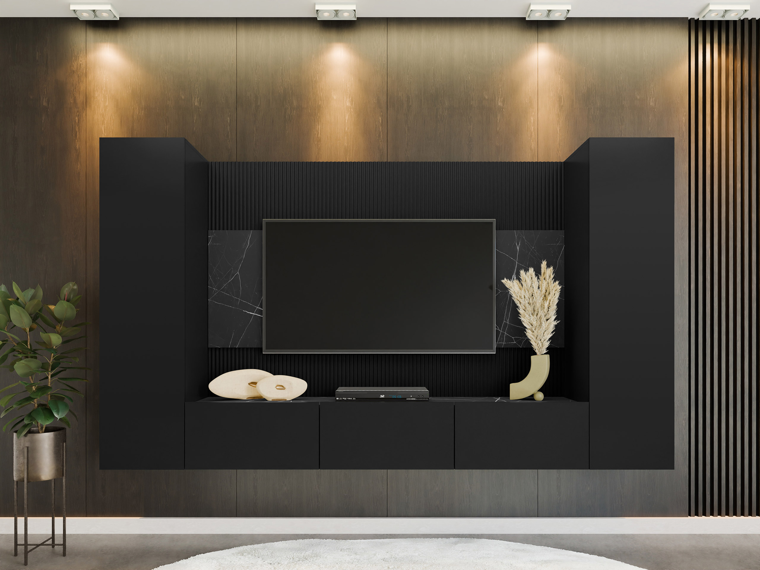 Set za dnevnu sobu Comfivo 451 (Crno + Crni mermer)