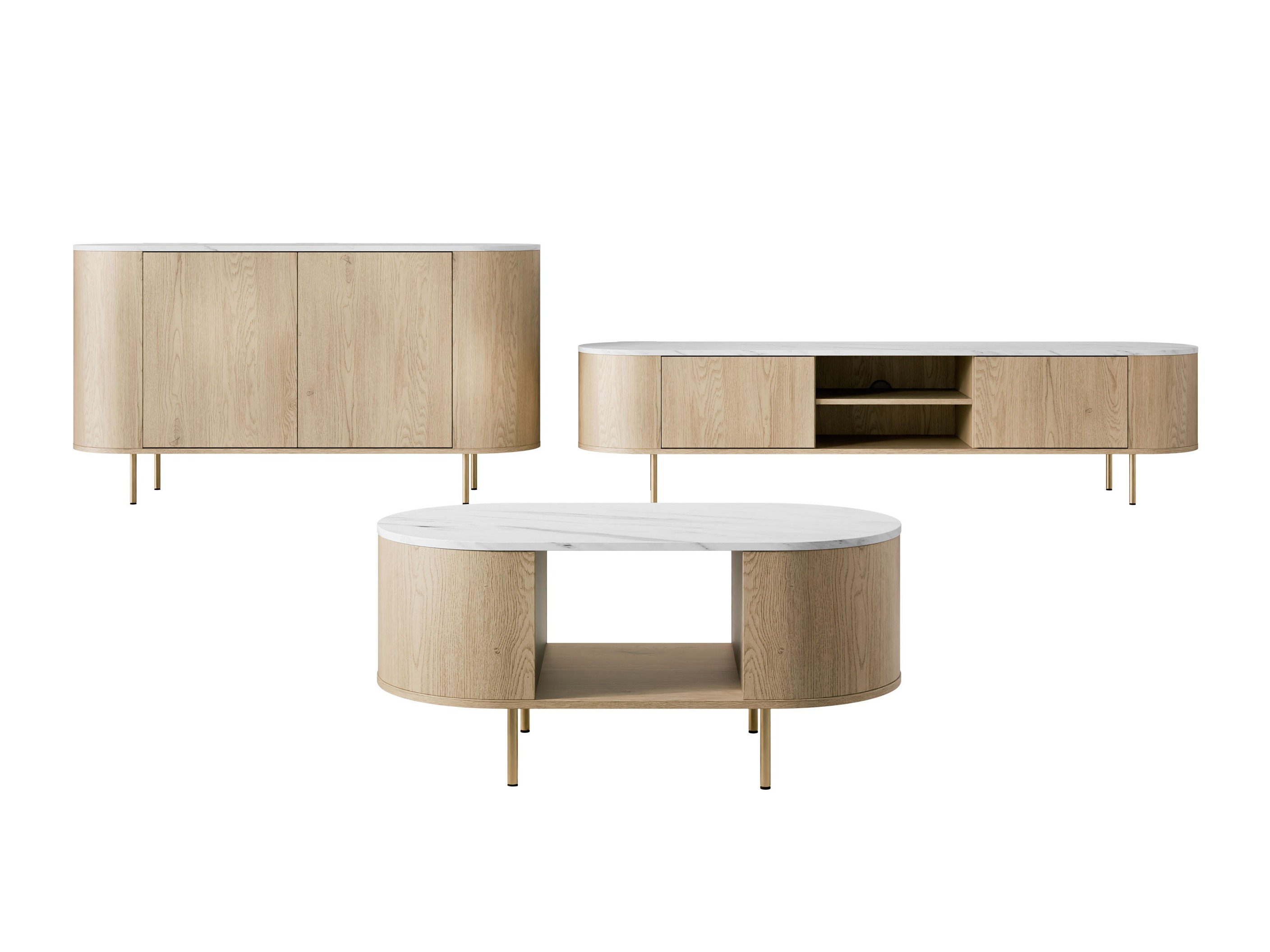 Set za dnevnu sobu Comfivo Livtena 105 (Beli mermer + Zlatan)