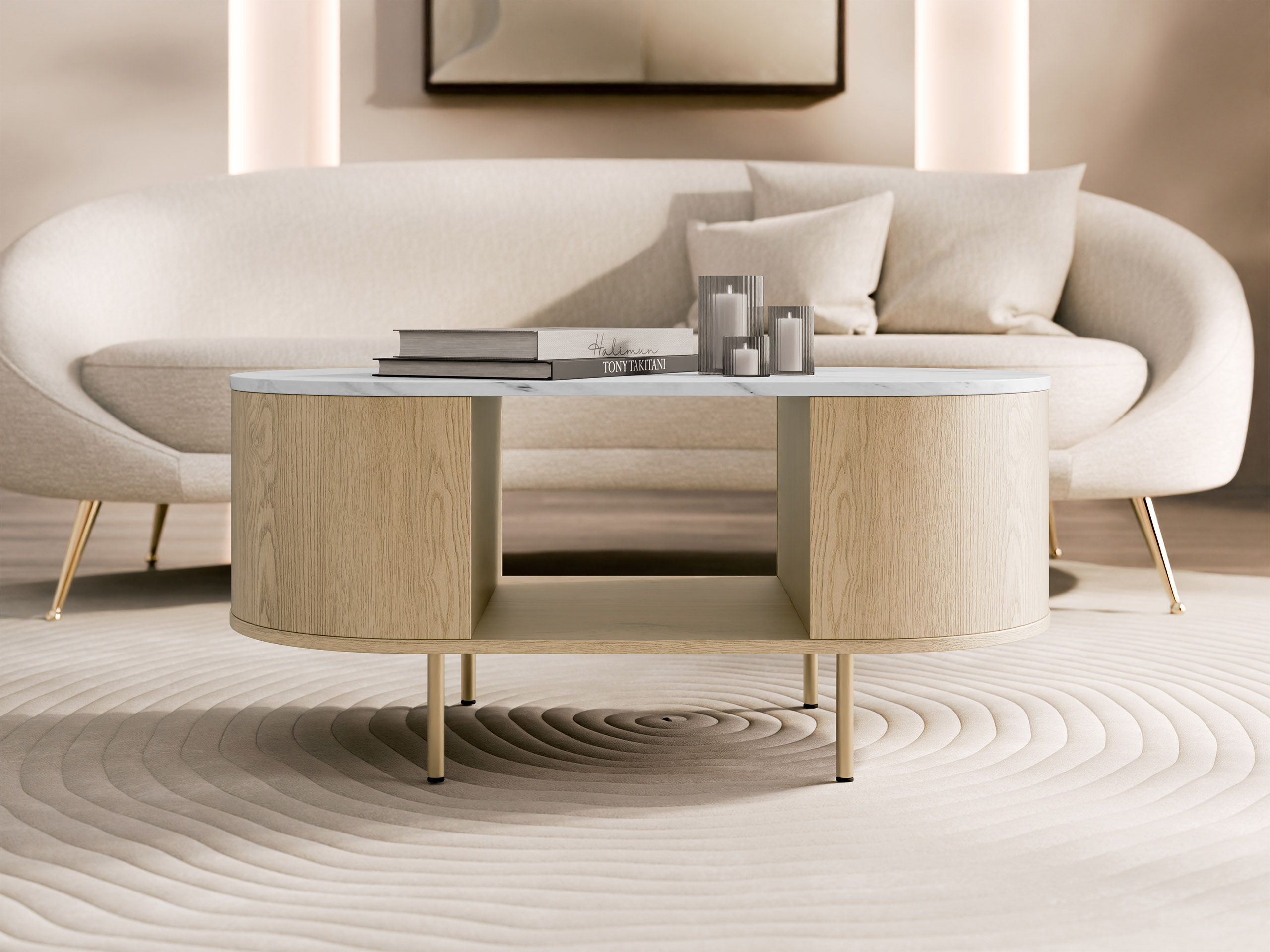 Stočić za kafu Comfivo Livtena 104 (Beli mermer + Zlatan)