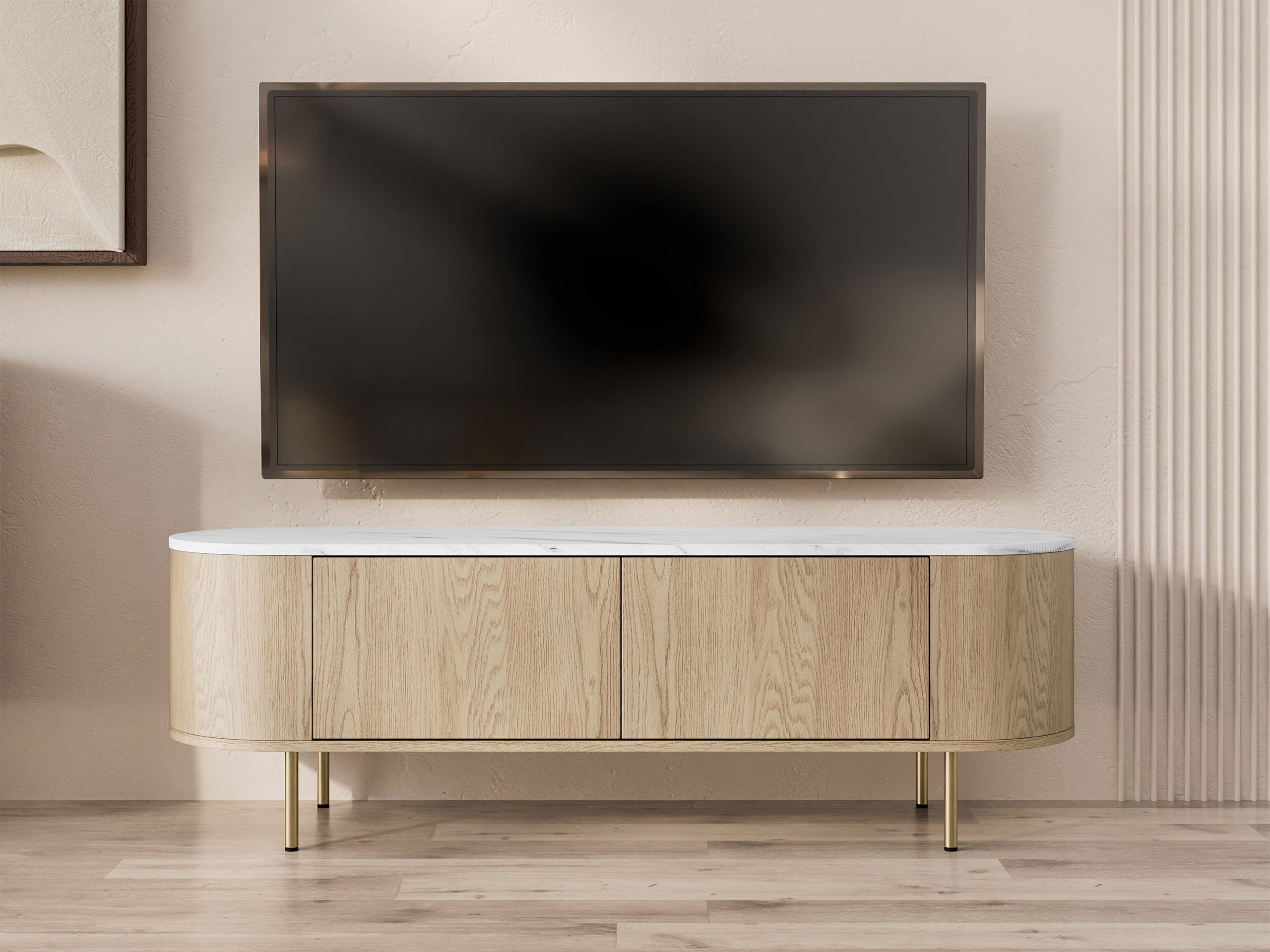 TV komoda Comfivo Livtena (Beli mermer + Zlatna)