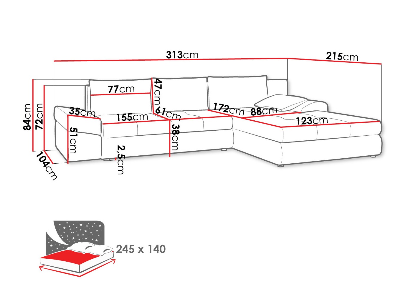 Ugaona sofa Lincoln 124 (Inari 91)