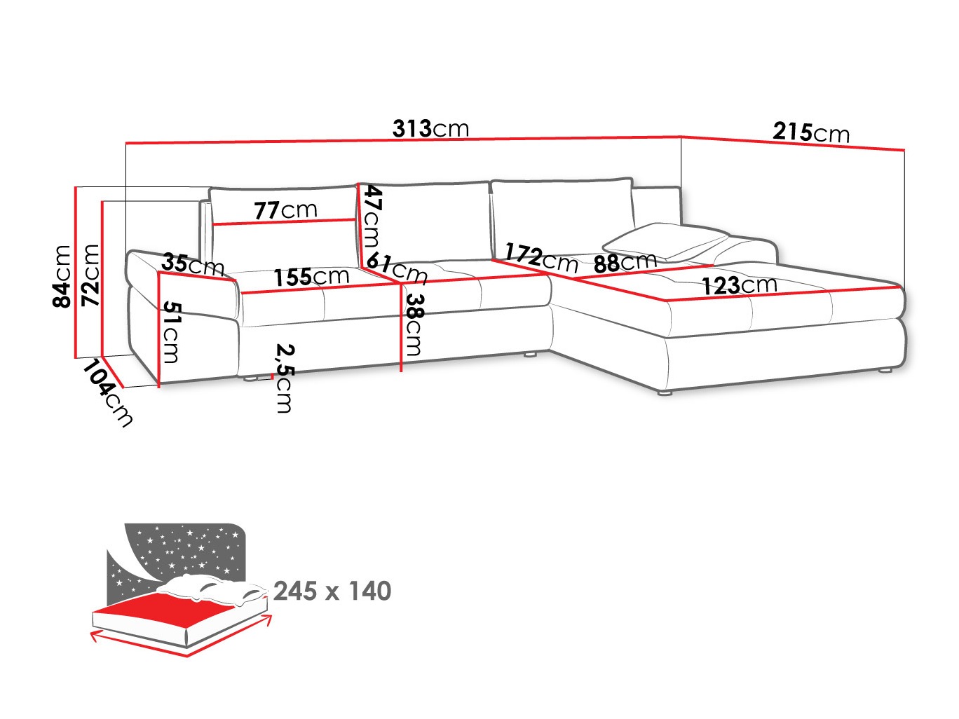 Ugaona sofa Lincoln 124 (Inari 95)