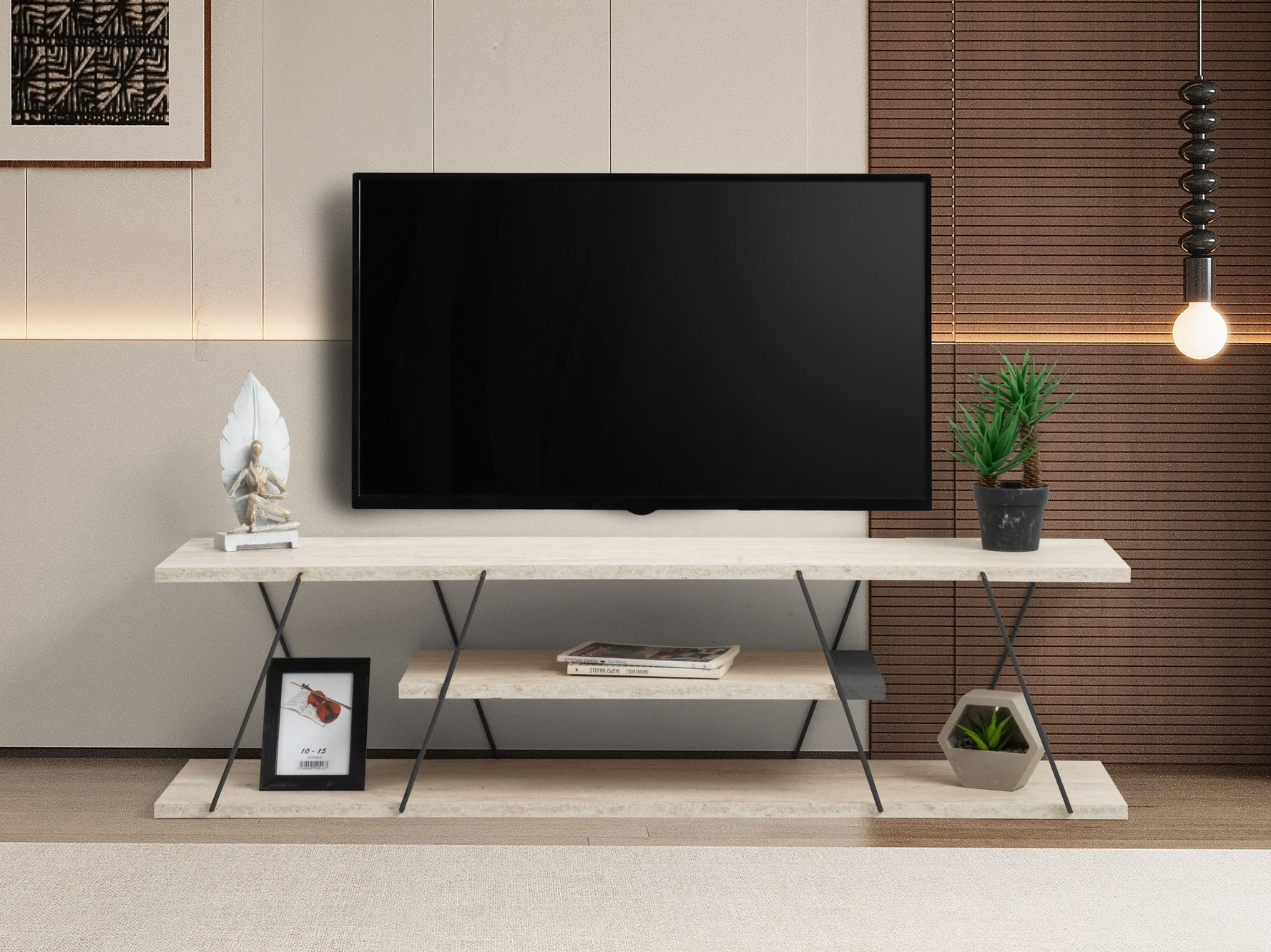 TV komoda Kailua 365 (Svetli travertin + Crno)